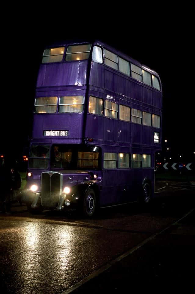 Knight Bus, glowing purple, night, SD Phone Wallpaper