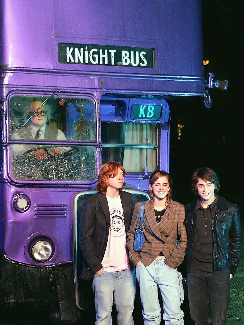 Knight Bus, glowing purple, night, SD Phone Wallpaper