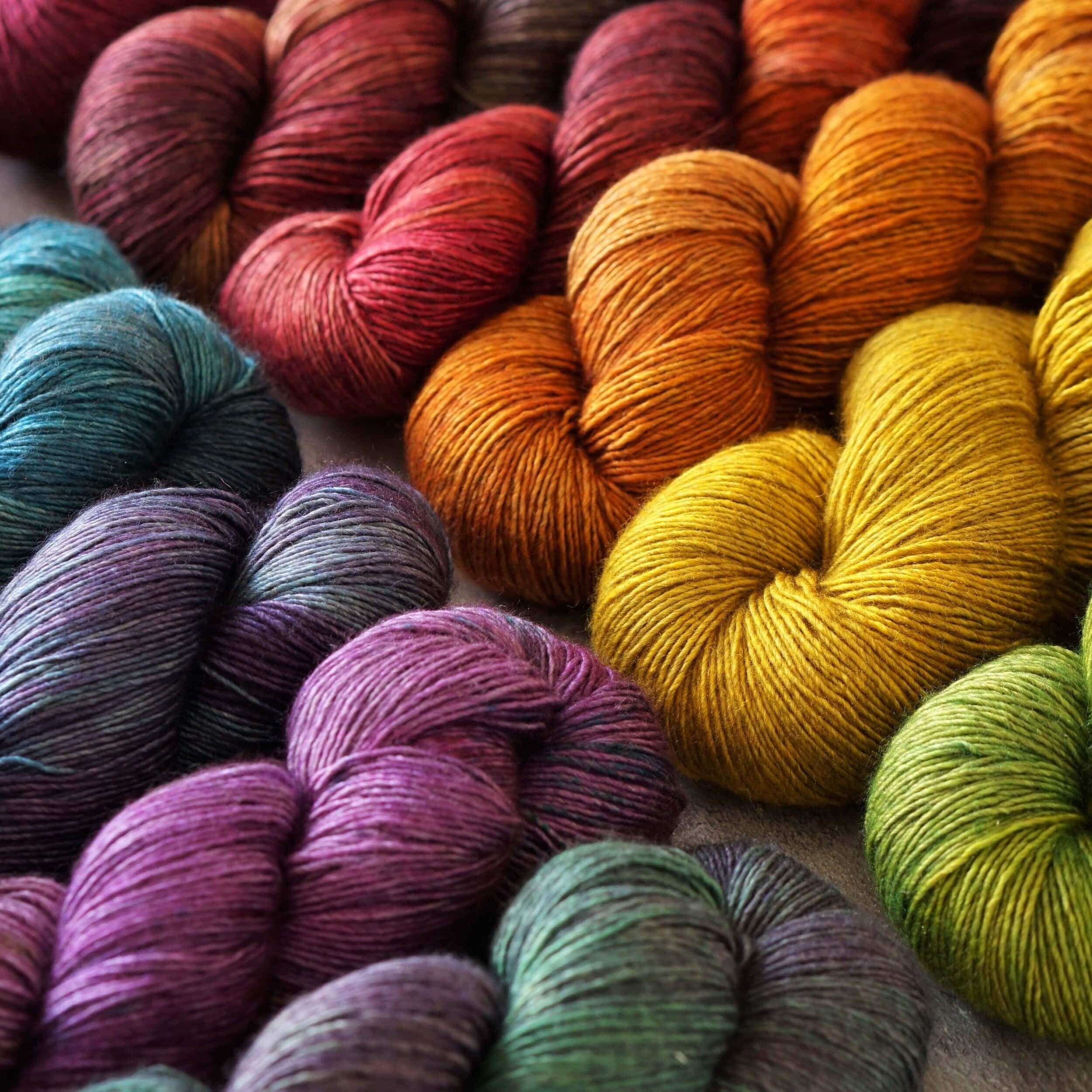 multicolor knitting yarns, hand-dyed yarn, rich reds oranges yellows purples and greens, Full HD Desktop Wallpaper