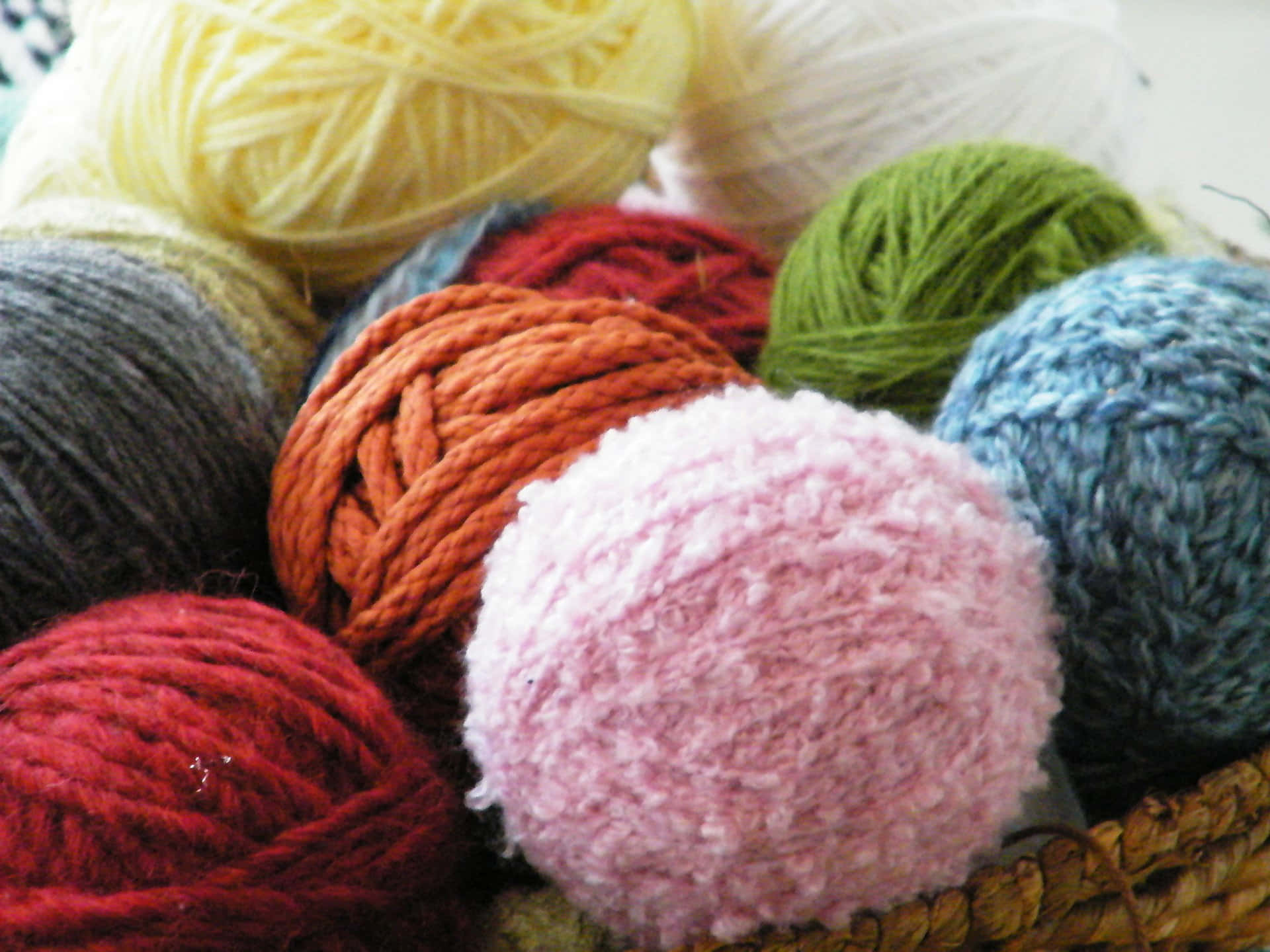 colorful yarn skein, knitting, cozy basket, Full HD Desktop Wallpaper