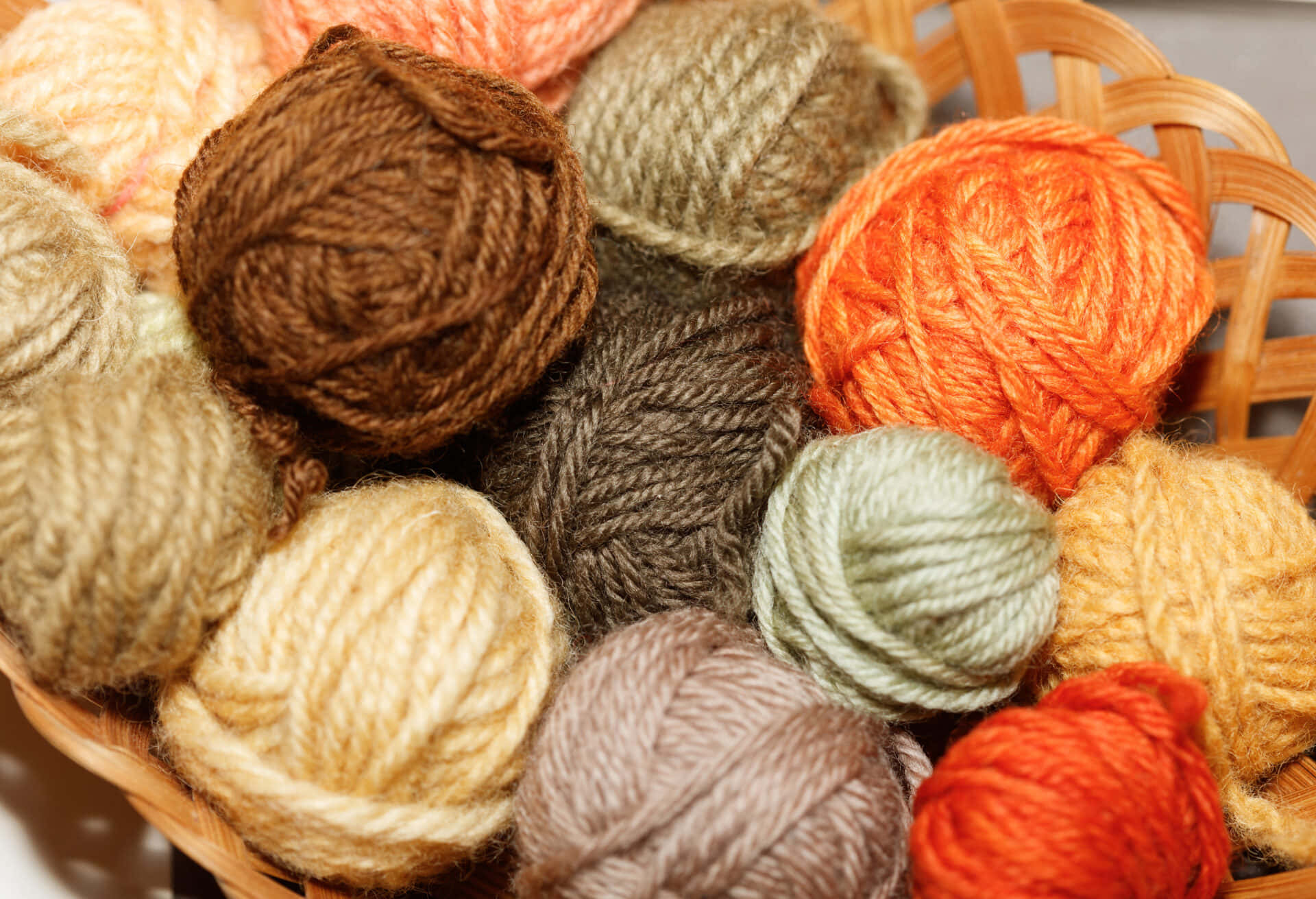 basket, knitting yarns, brown, Full HD Desktop Wallpaper
