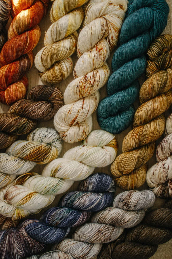 basket, multicolored yarns, twisted yarn skeins, SD Phone Wallpaper