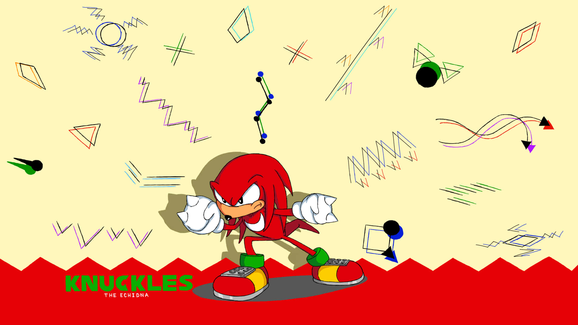 Knuckles The Echidna, red jagged platform, beige background, Full HD Desktop Wallpaper
