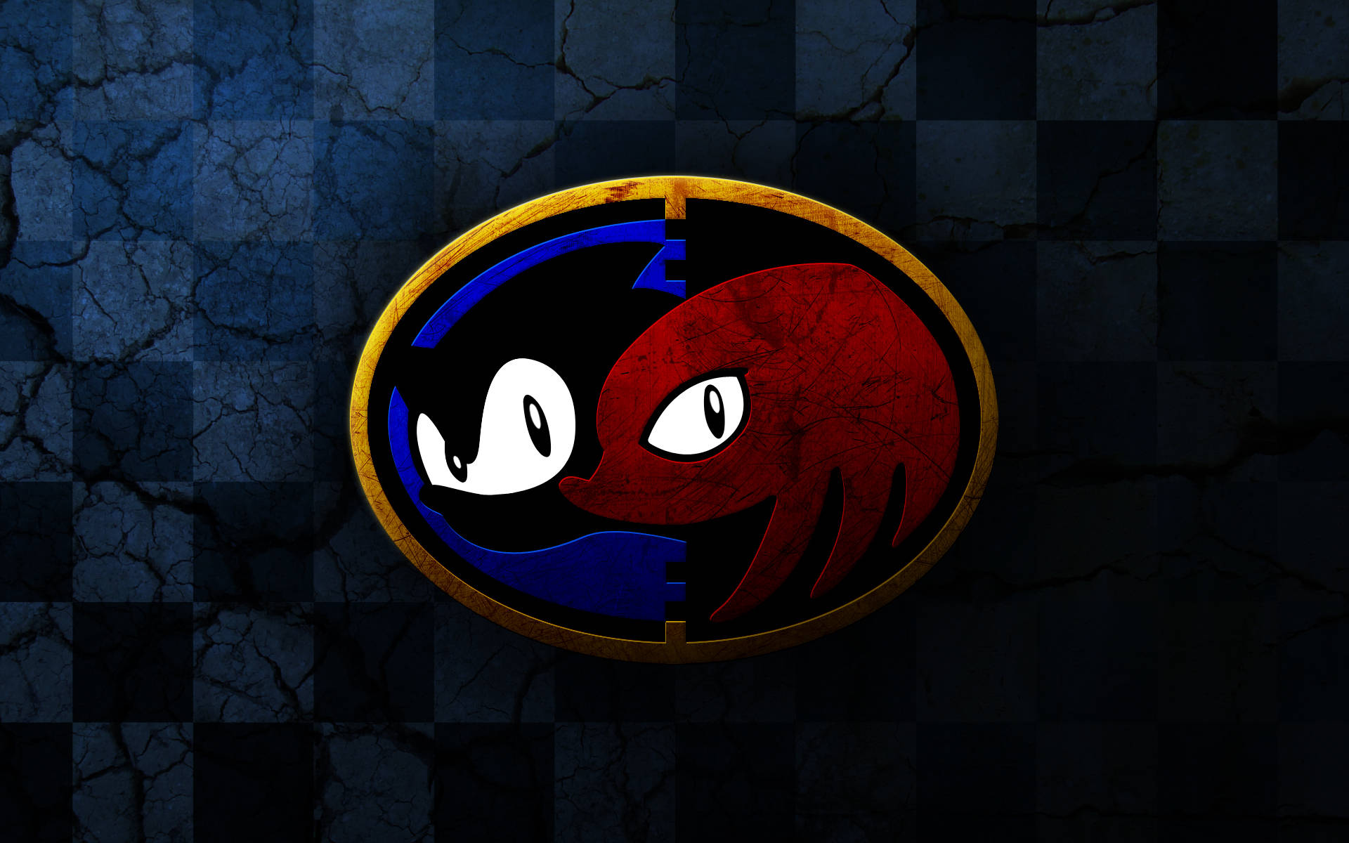Knuckles The Echidna, blue and red cartoon character, split oval emblem, Full HD Desktop Wallpaper