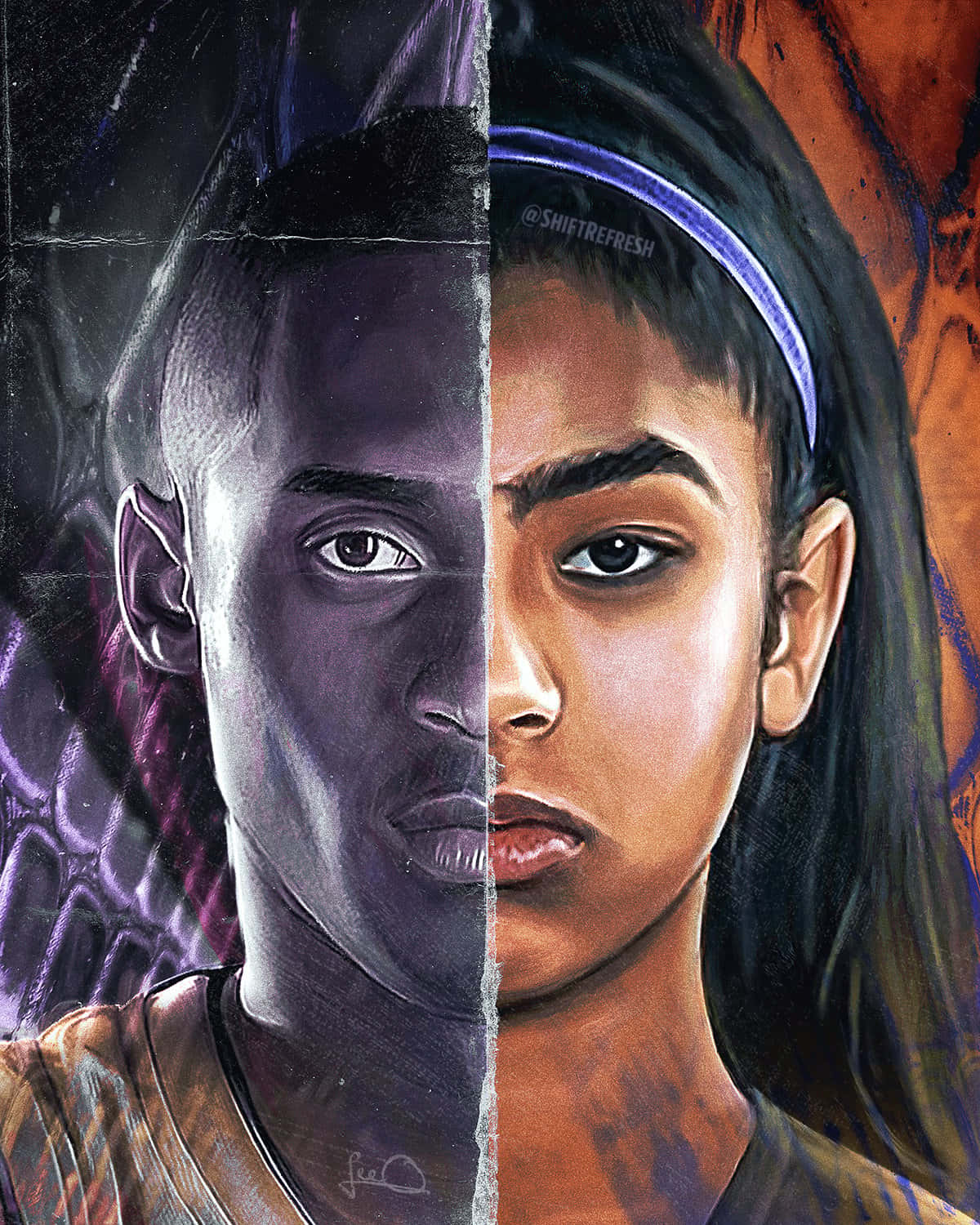 Kobe and Gigi, dark purple tones, warm orange tones, HD Phone Wallpaper