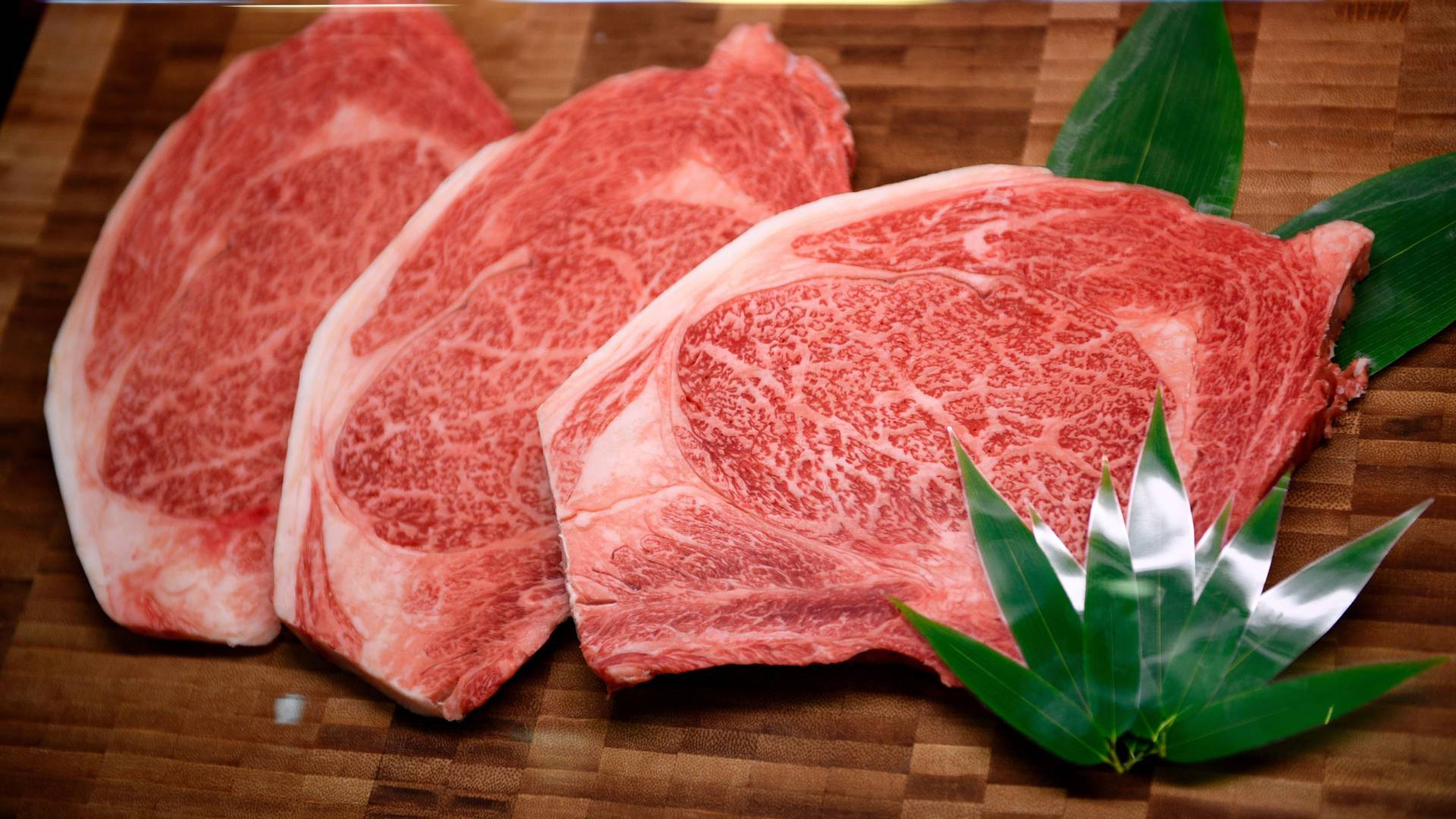 Kobe Beef, three pieces, premium marbled beef steaks, Full HD Desktop Wallpaper