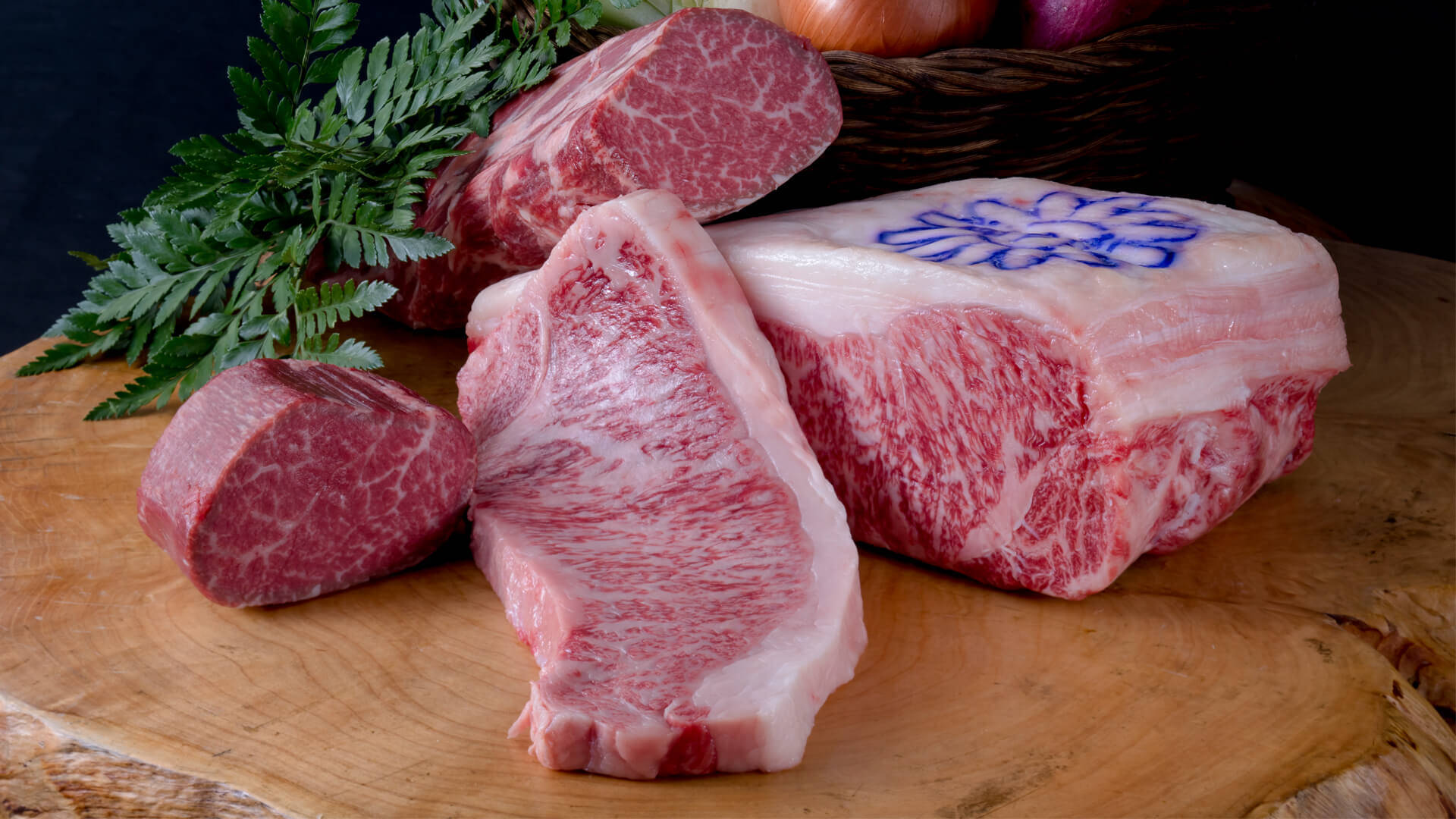 Kobe Beef, purple stamp, rustic wooden board, Full HD Desktop Wallpaper