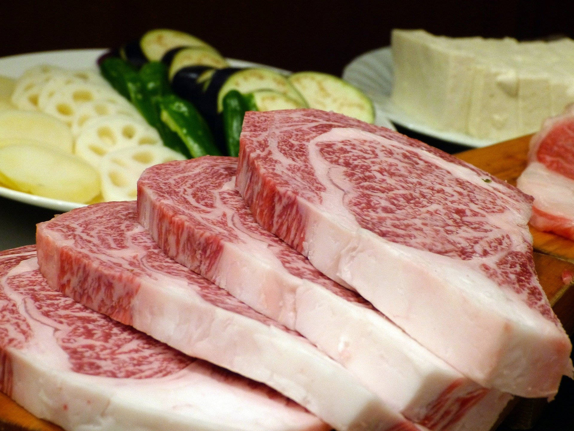 Kobe Beef, marbled wagyu beef, lotus root, Full HD Desktop Wallpaper