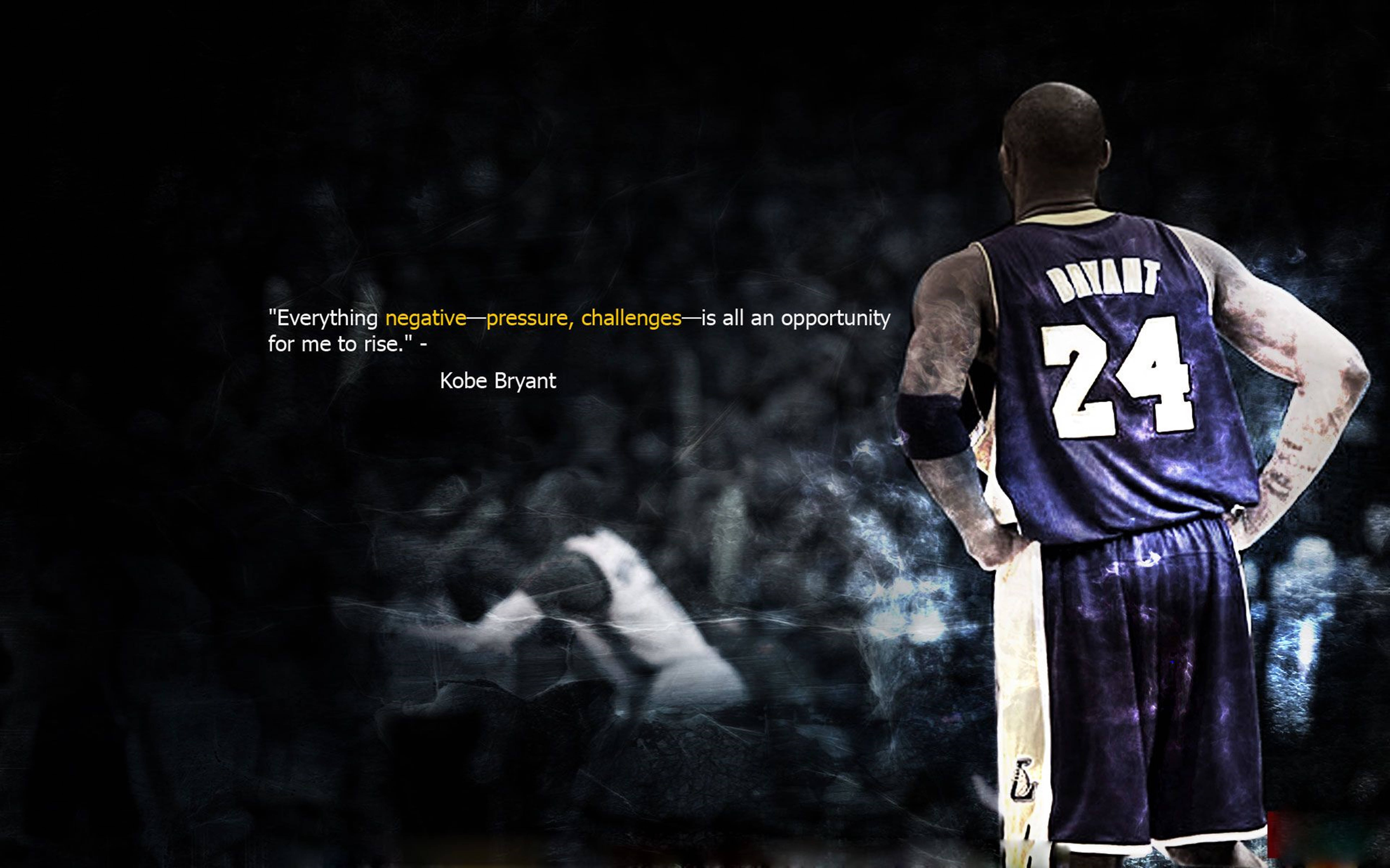 Kobe Bryant, purple 24 jersey, motivational quote overlay, 5K Desktop Wallpaper