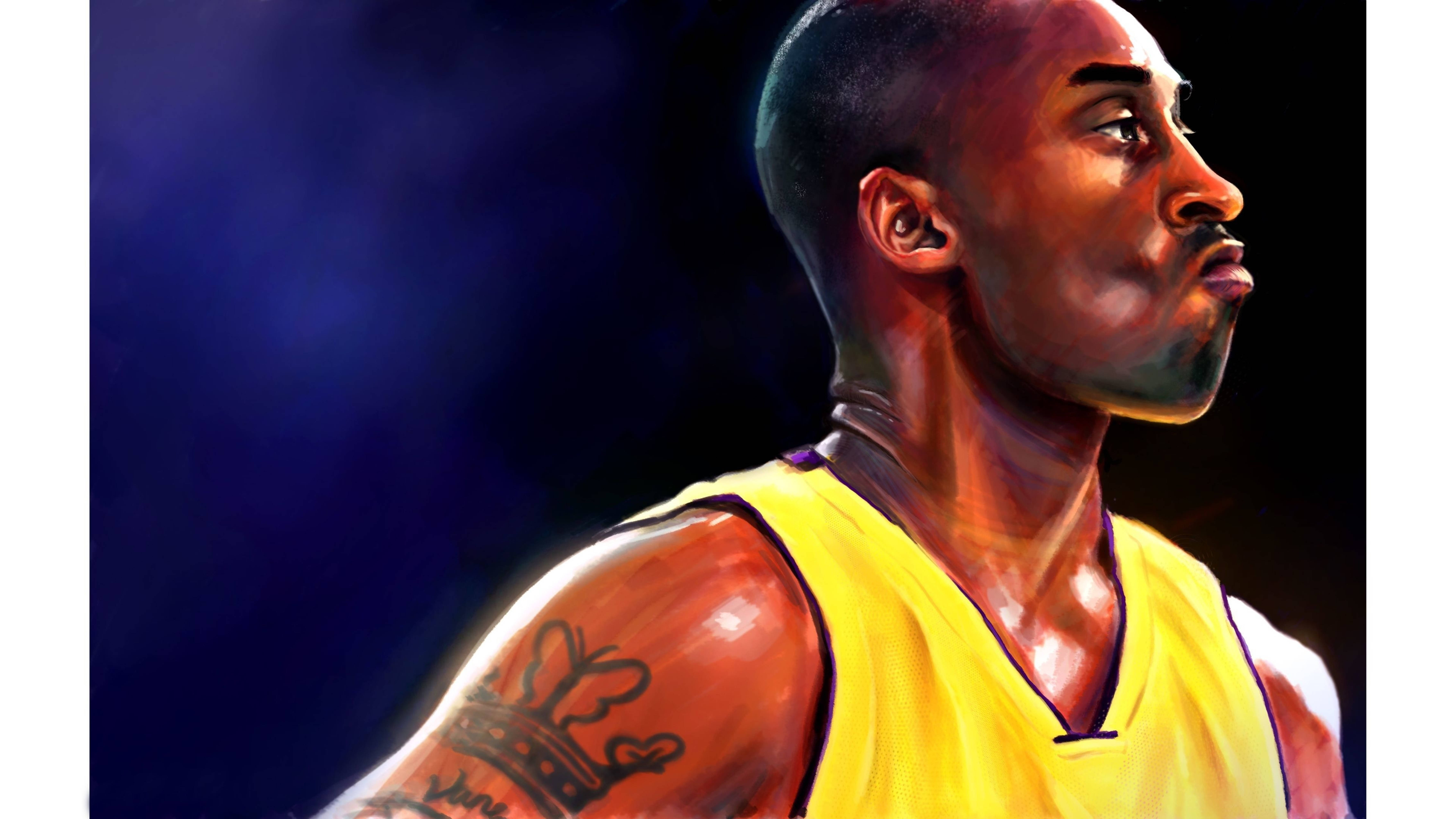 Kobe Bryant, yellow Lakers jersey, crown tattoo, 5K Desktop Wallpaper