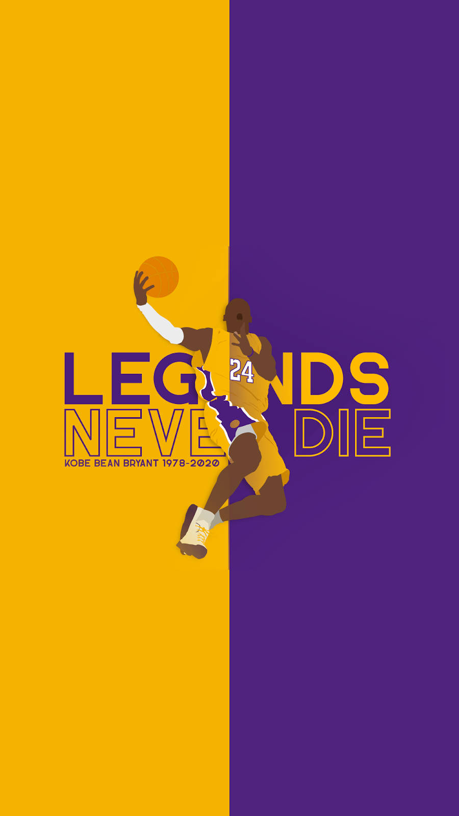 Kobe Bryant, split yellow and purple, mid-air dunking, HD Phone Wallpaper