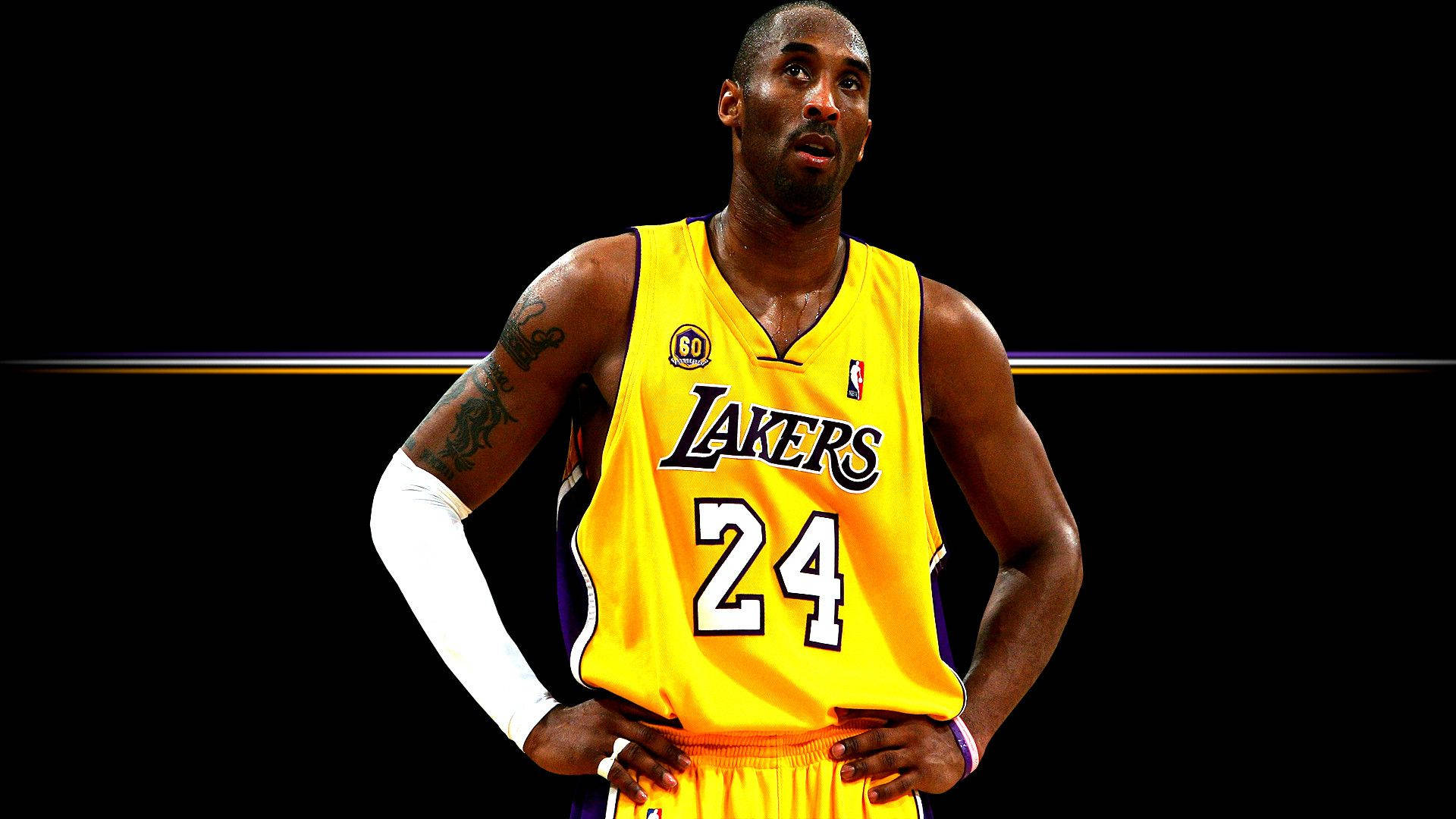 Kobe Bryant, yellow Lakers jersey, number 24, Full HD Desktop Wallpaper