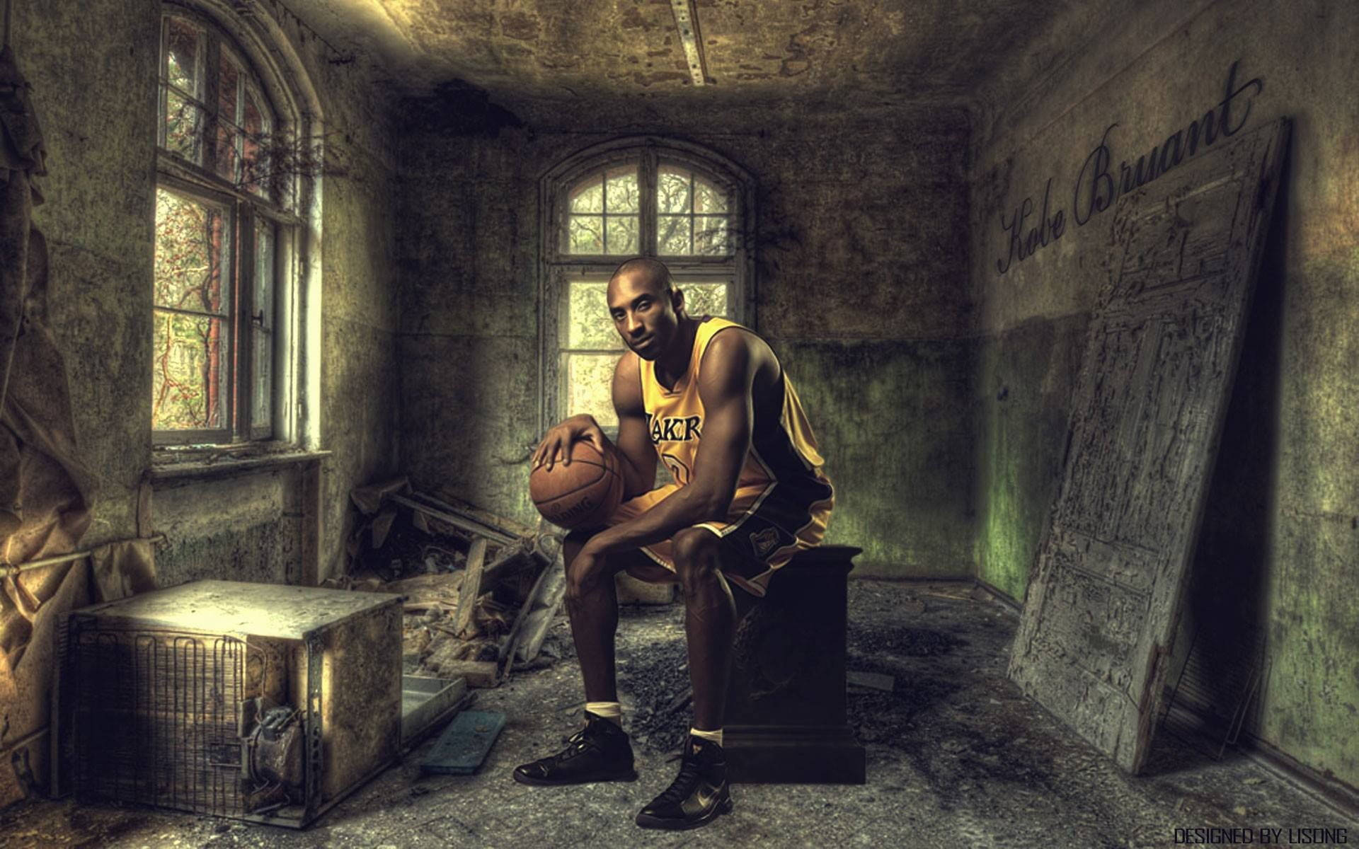 Kobe Bryant, yellow Lakers jersey, dilapidated room, Full HD Desktop Wallpaper