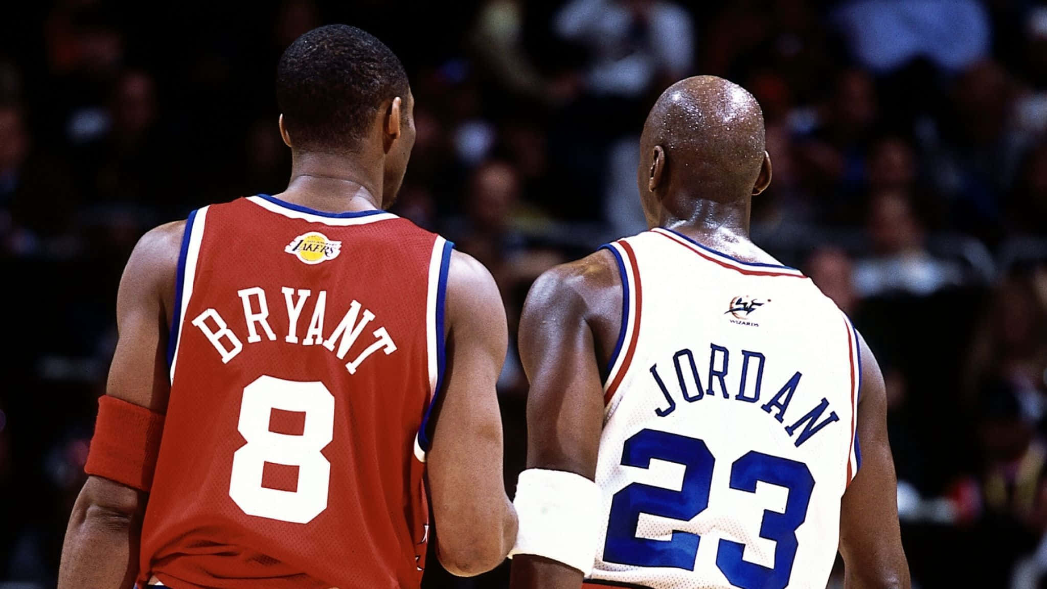 Kobe Bryant, Michael Jordan, iconic jerseys, Full HD Desktop Wallpaper