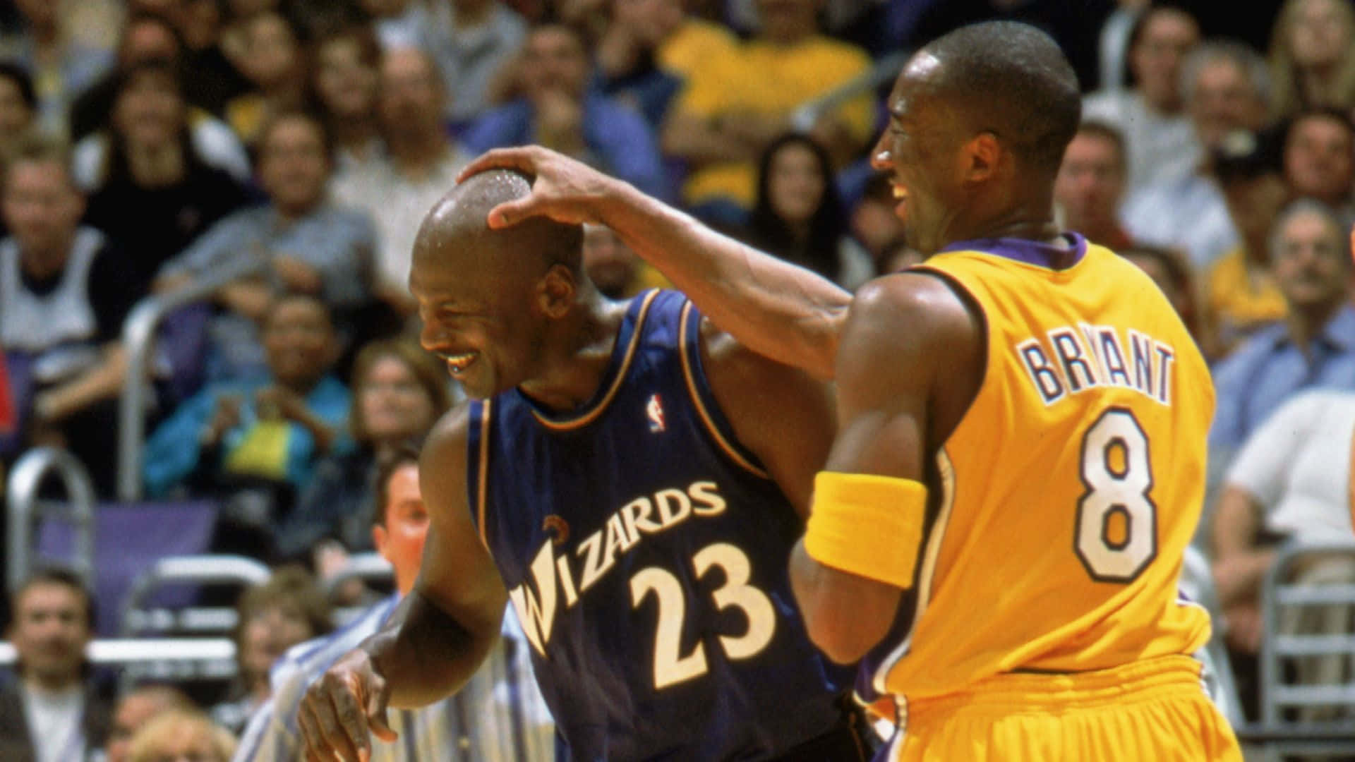 Kobe Bryant, Michael Jordan, blue wizards jersey number 23, Full HD Desktop Wallpaper