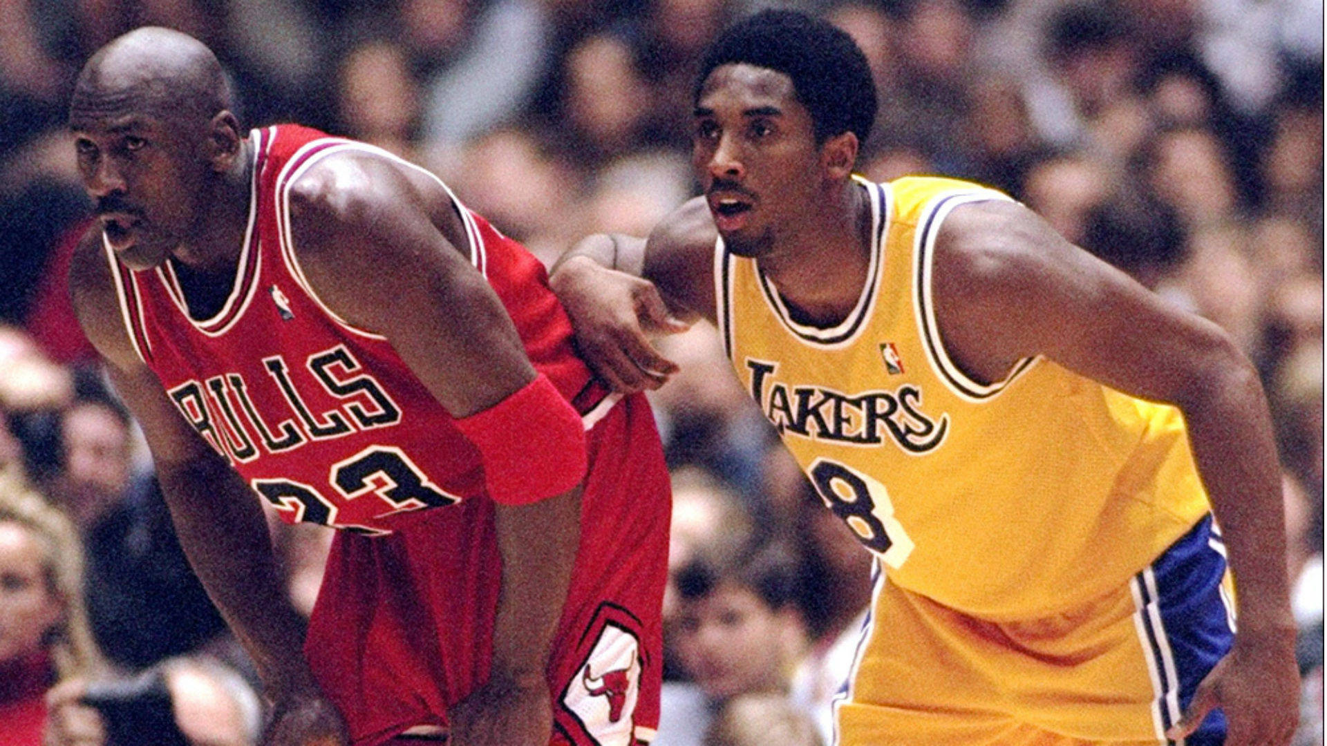 Michael Jordan, Kobe Bryant, red Bulls jersey, Full HD Desktop Wallpaper