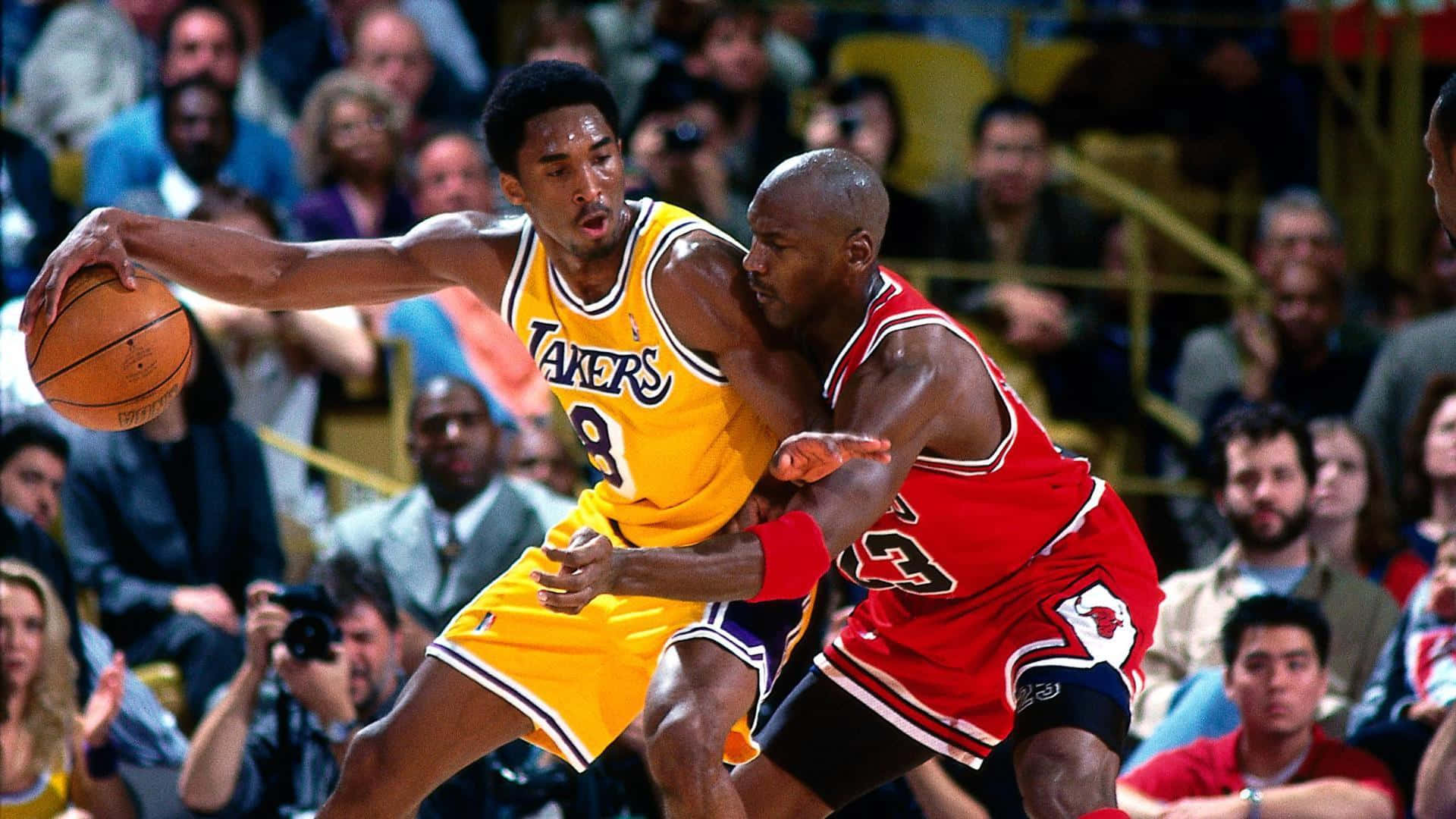 Kobe Bryant, Michael Jordan, yellow Lakers jersey, Full HD Desktop Wallpaper