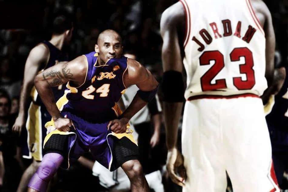 Kobe Bryant, Michael Jordan, purple Lakers jersey, SD Desktop Wallpaper