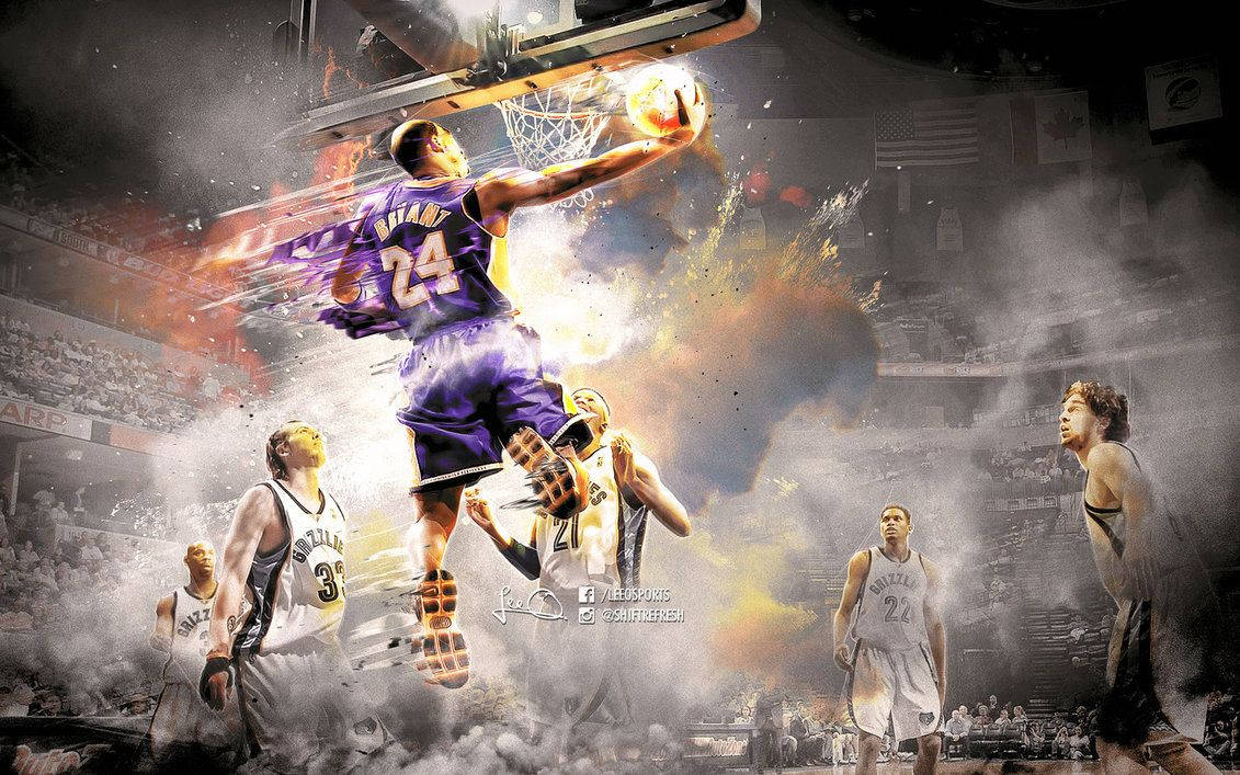 Kobe Bryant, purple jersey, dramatic dunk, SD Desktop Wallpaper