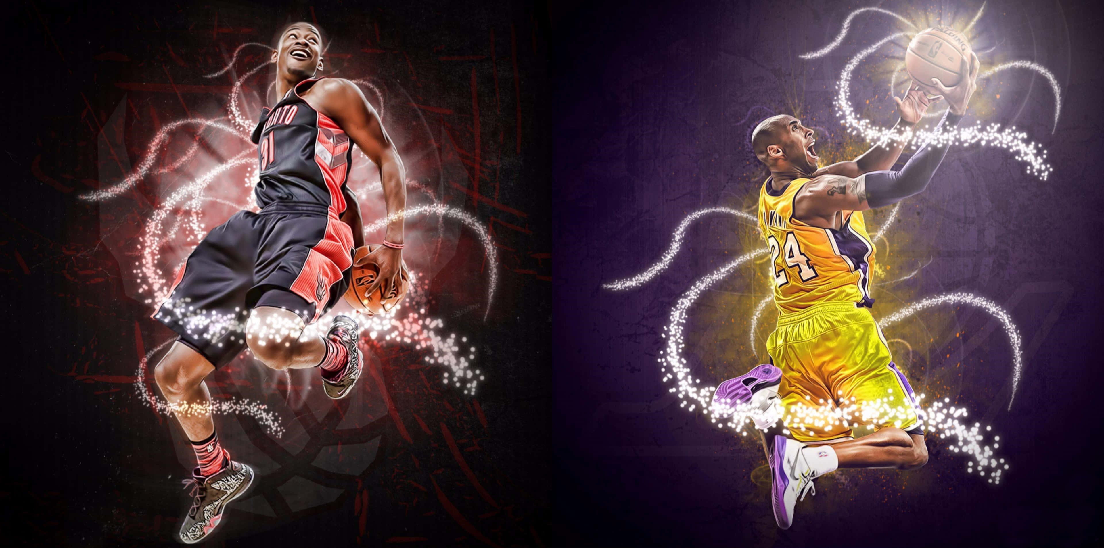 Michael Jordan, Kobe Bryant, glowing energy trails, 4K Desktop Wallpaper