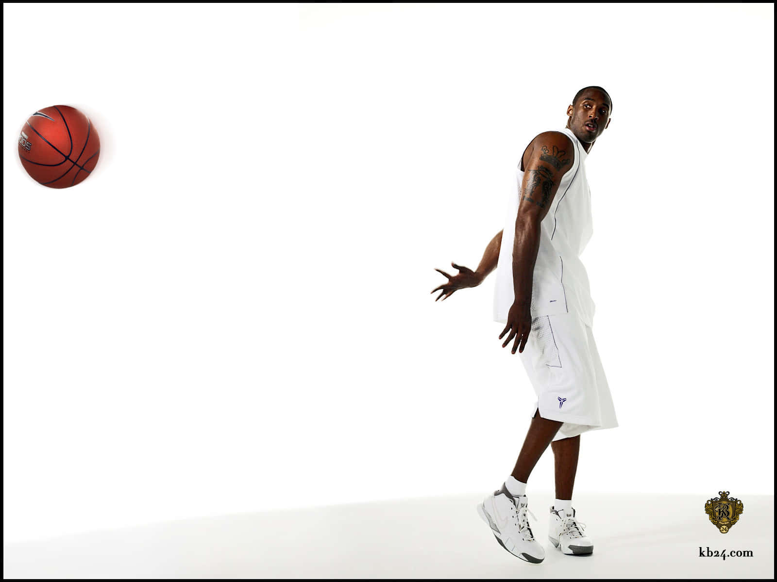 Kobe Bryant Basketball, white uniform, red basketball, HD Desktop Wallpaper