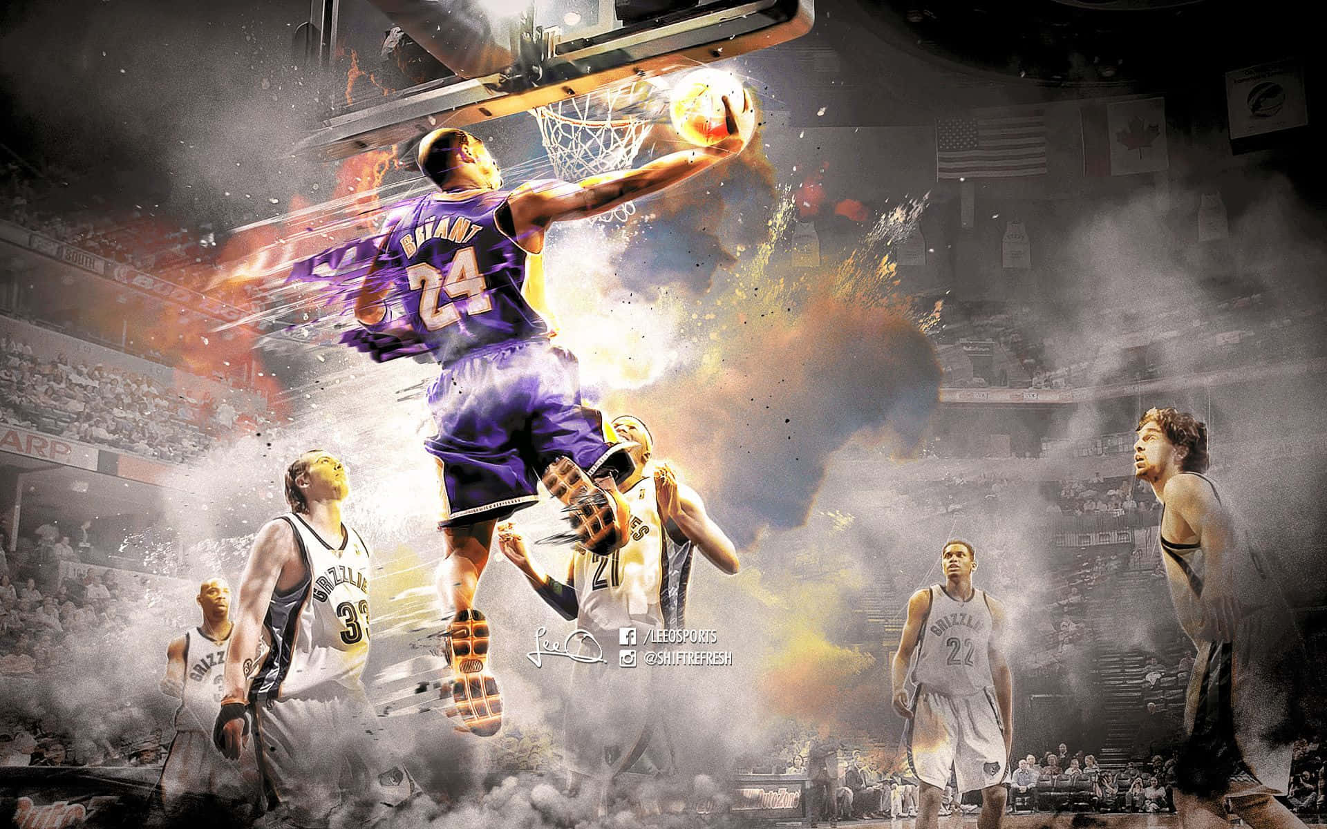 Kobe Bryant, purple jersey, dramatic dunk, Full HD Desktop Wallpaper