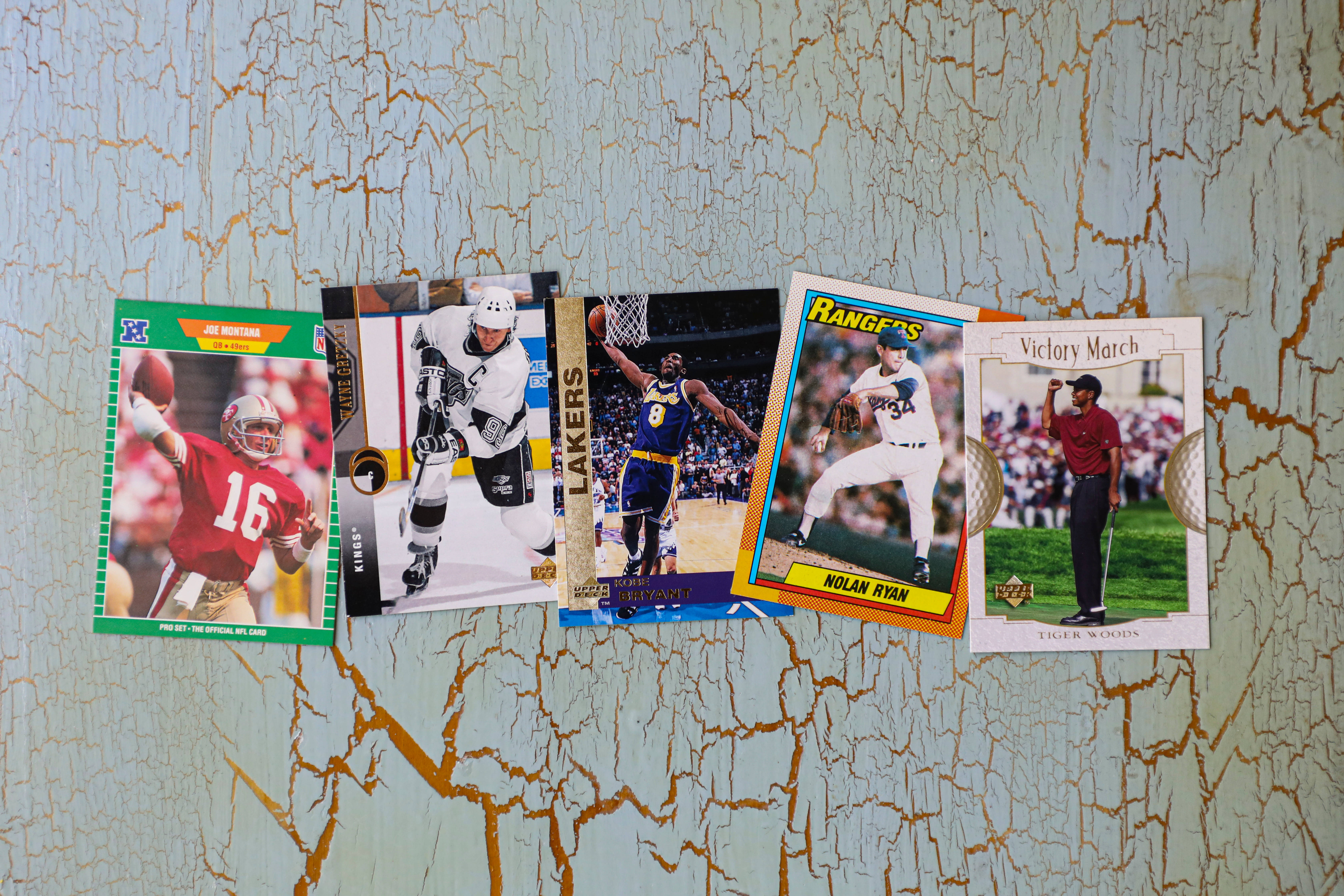 Kobe Bryant, vintage sports trading cards, athletes in action, 5K Desktop Wallpaper