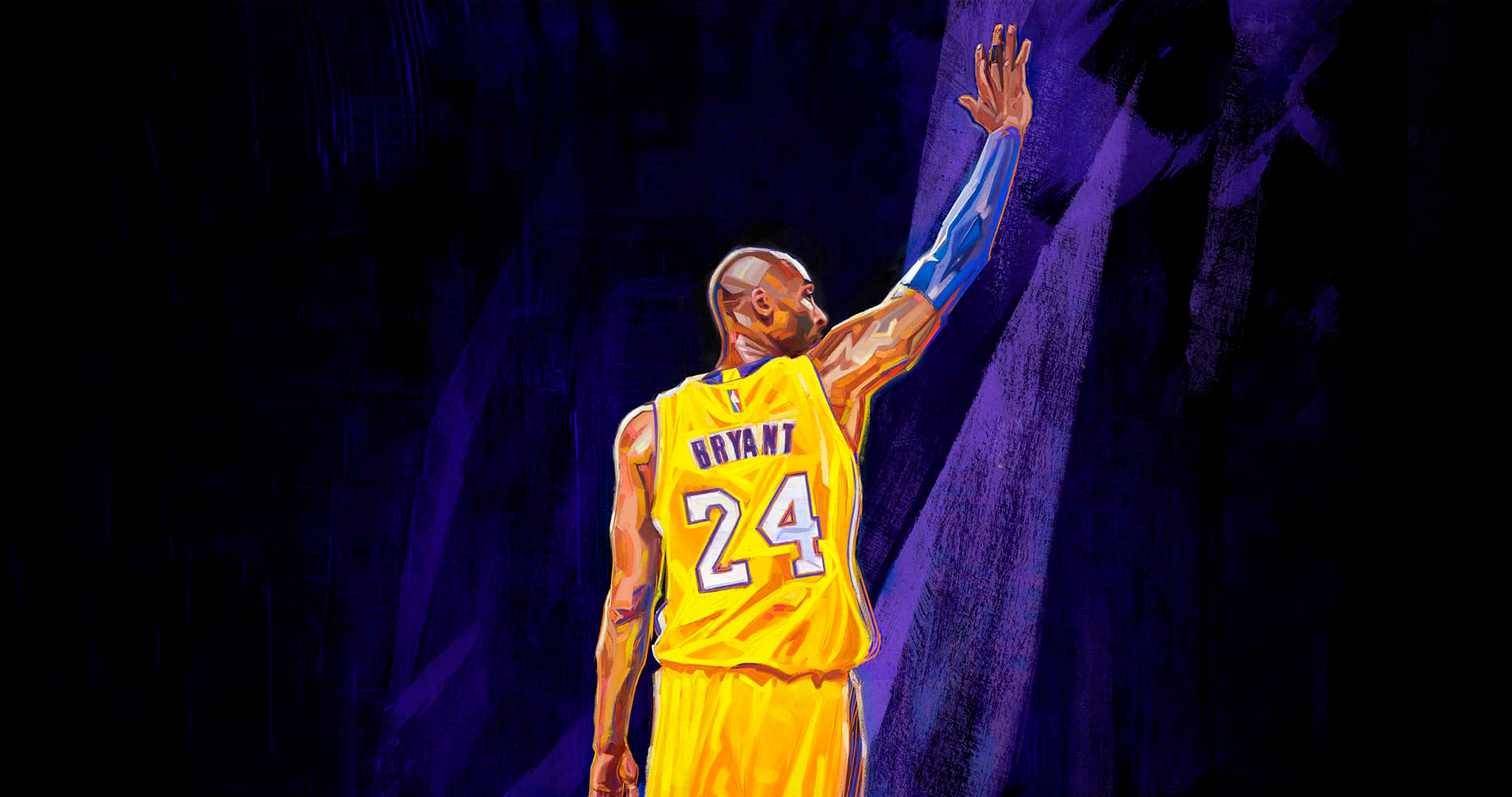 Kobe Bryant, yellow 24 jersey, dark purple textured background, 4K Desktop Wallpaper