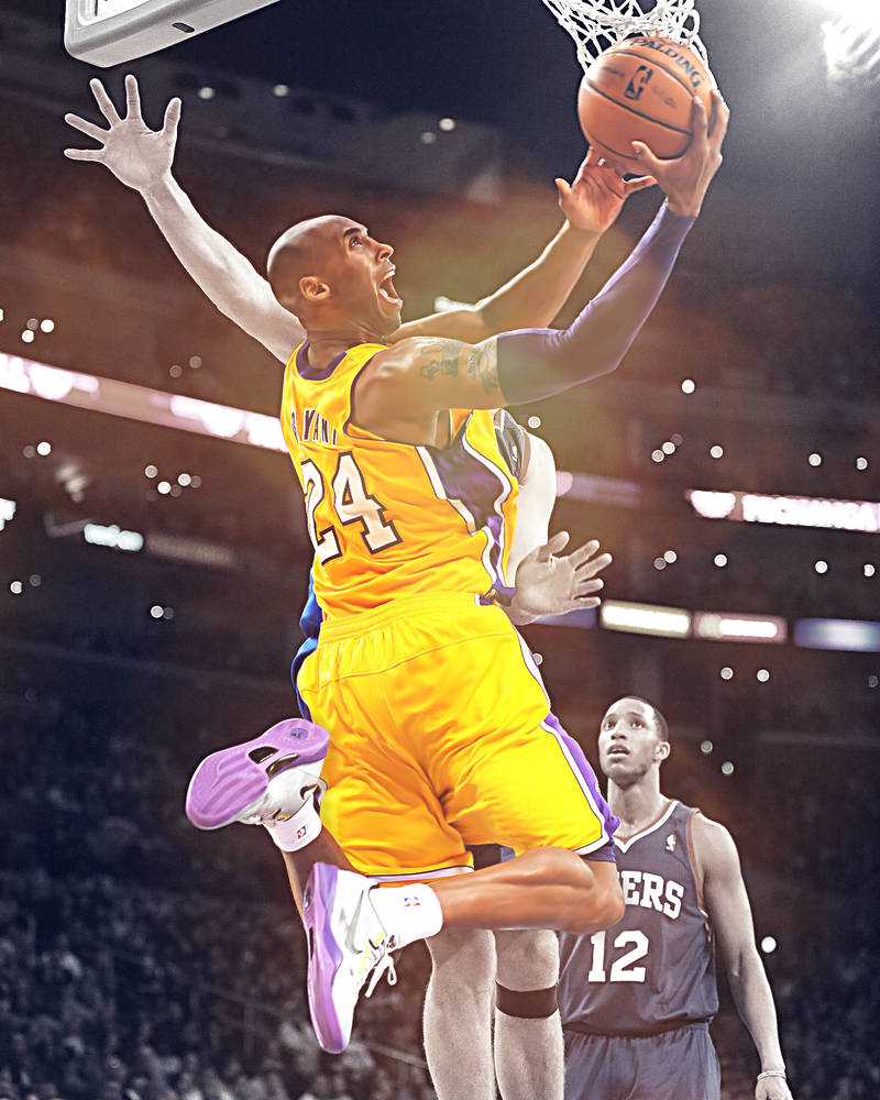 Kobe Bryant, yellow Lakers jersey, purple sneakers, SD Phone Wallpaper
