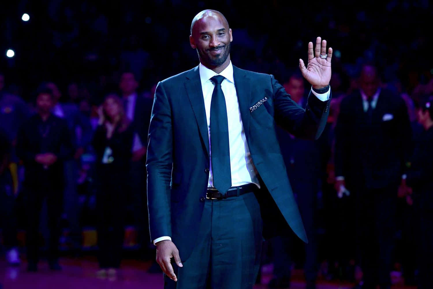 Kobe Bryant, black suit, arena lights, HD Desktop Wallpaper
