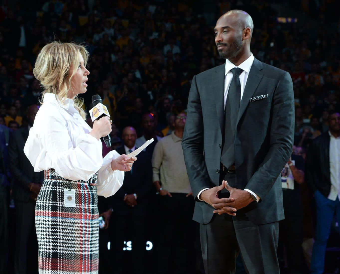 Kobe Bryant, plaid skirt, dark suit, HD Desktop Wallpaper
