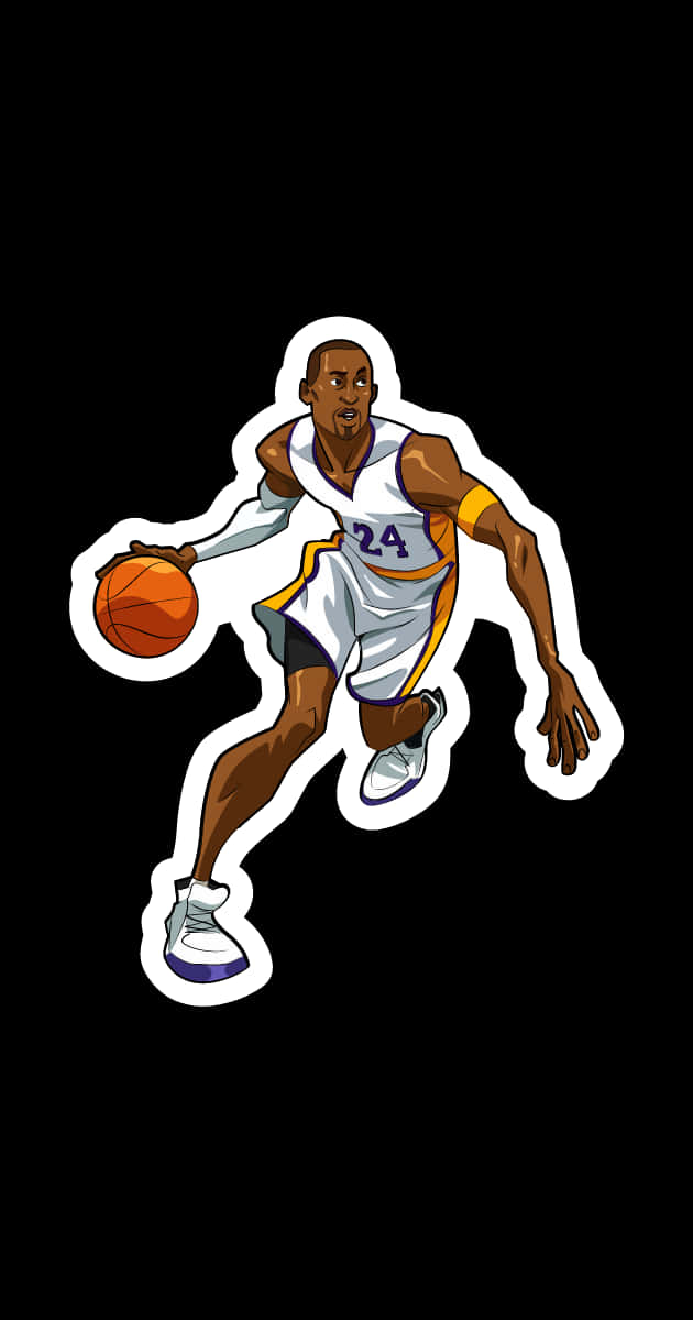 Kobe Bryant, cartoon illustration, white and gold jersey, SD Phone Wallpaper