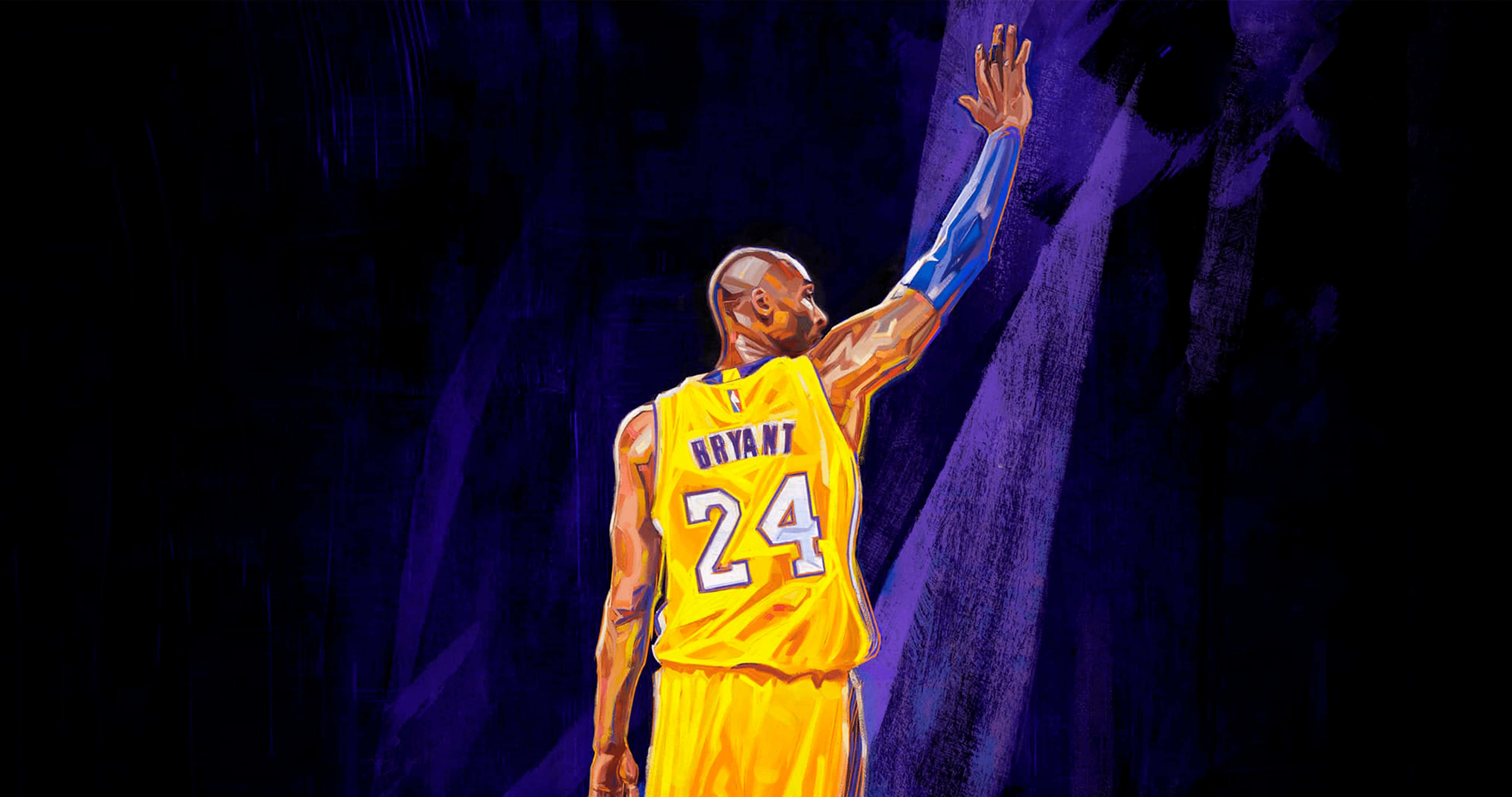 Kobe Bryant, yellow 24 jersey, dark purple textured background, 4K Desktop Wallpaper