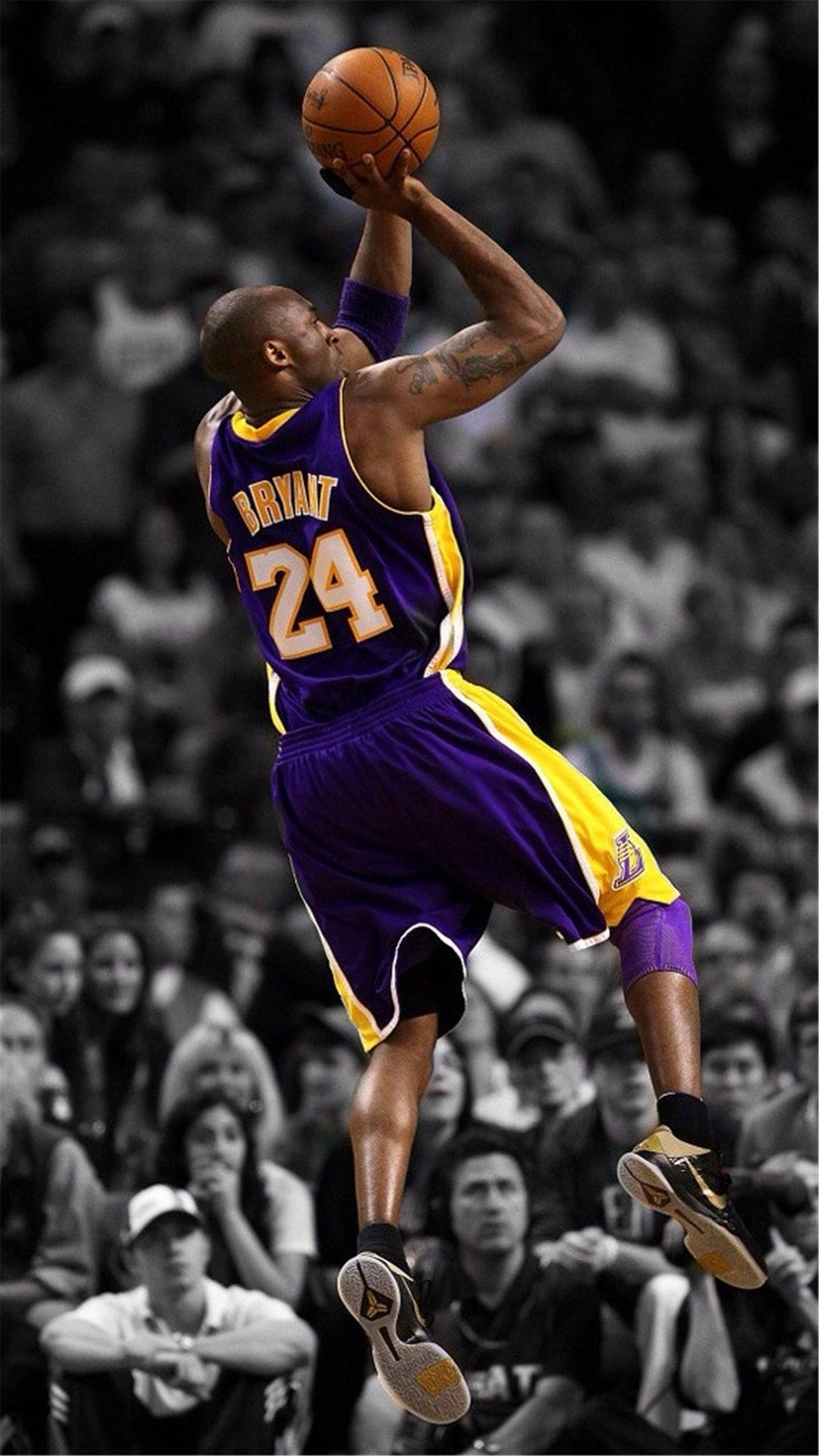 Kobe Bryant, purple and gold Lakers jersey, basketball, 4K Phone Wallpaper