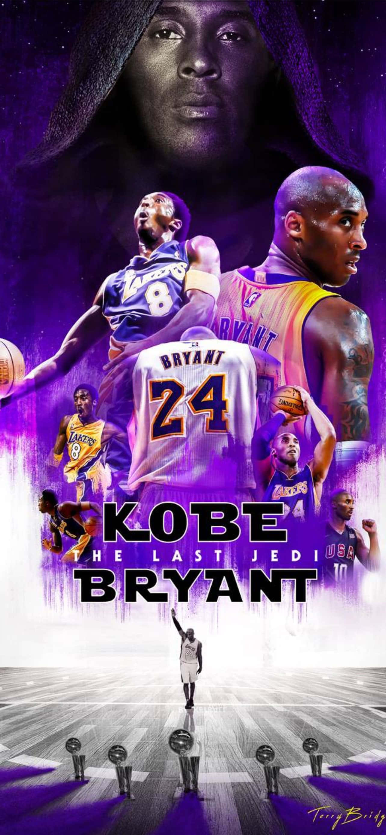Kobe Bryant, number 24 jersey, purple cosmic background, 2K Phone Wallpaper