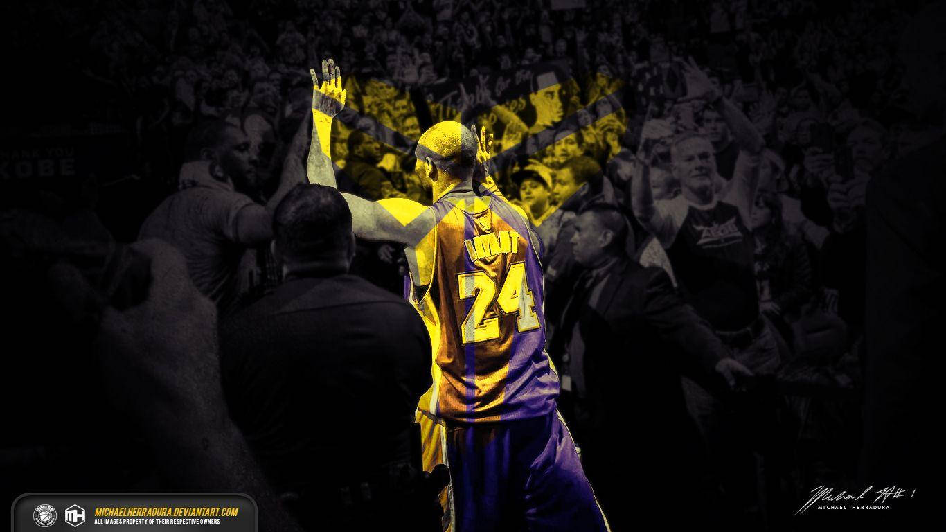 Kobe Bryant, purple and gold Lakers jersey, roaring crowd, HD Desktop Wallpaper
