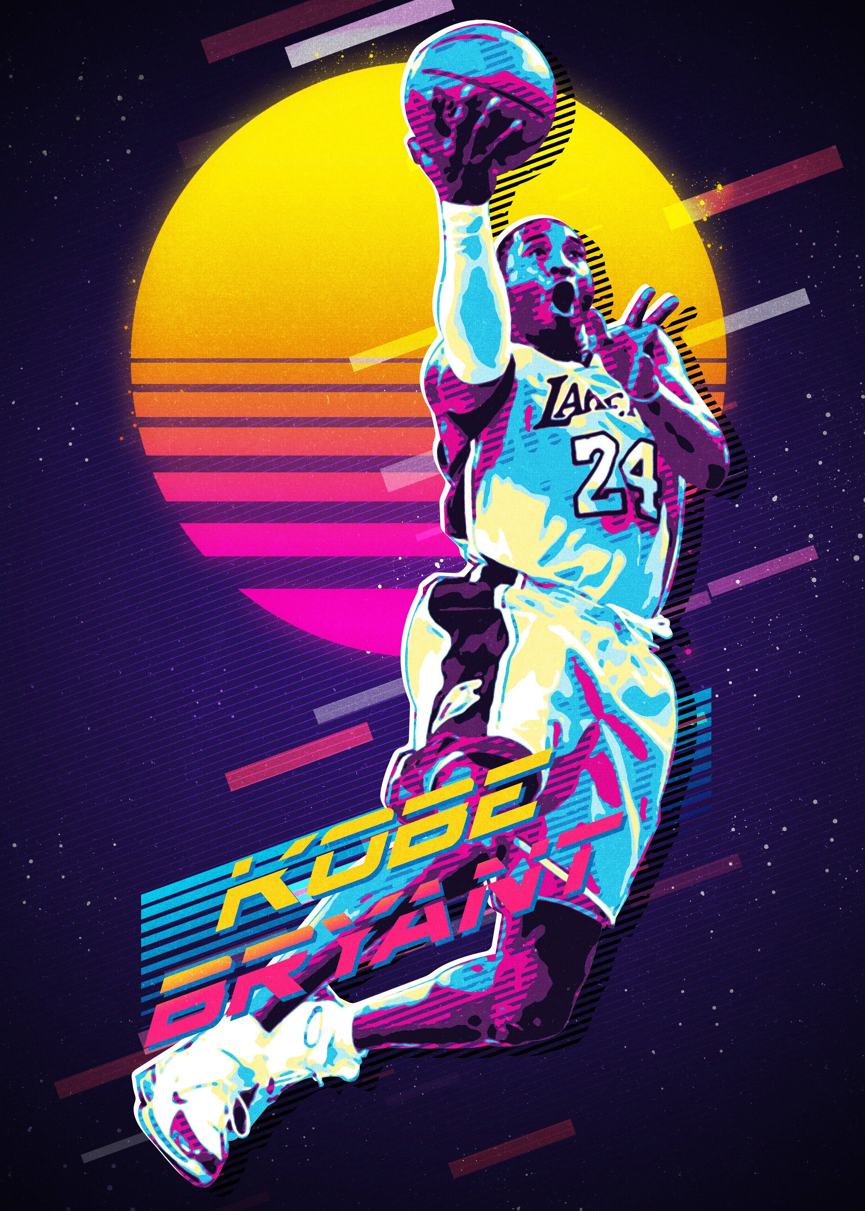 Kobe Bryant, vaporwave, dunking, 4K Phone Wallpaper