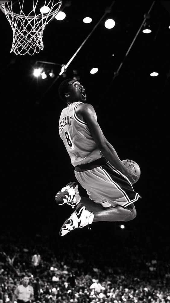 Kobe Dunking, black and white, basketball player, SD Phone Wallpaper