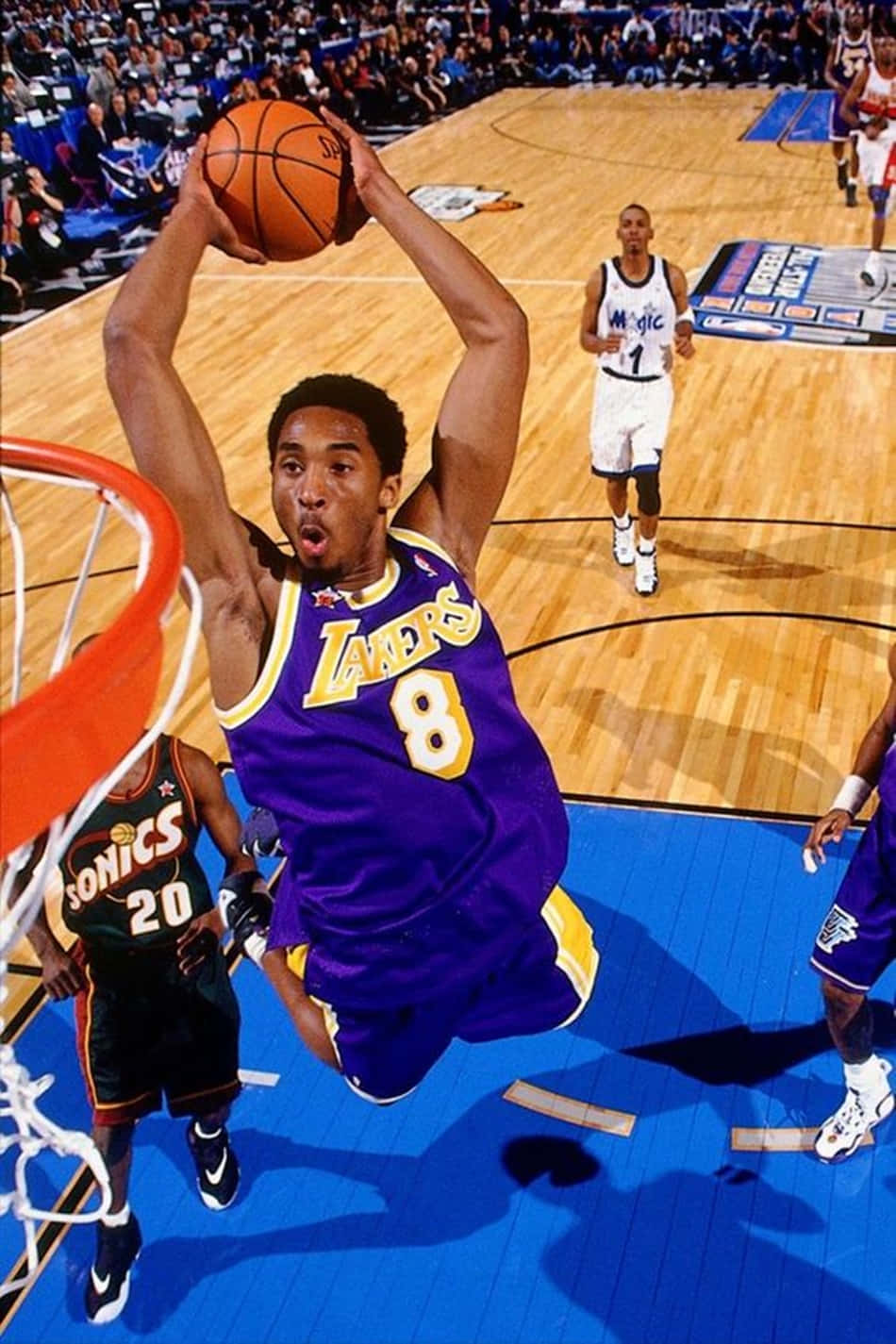 Kobe Dunking, purple Lakers jersey, dunking, HD Phone Wallpaper