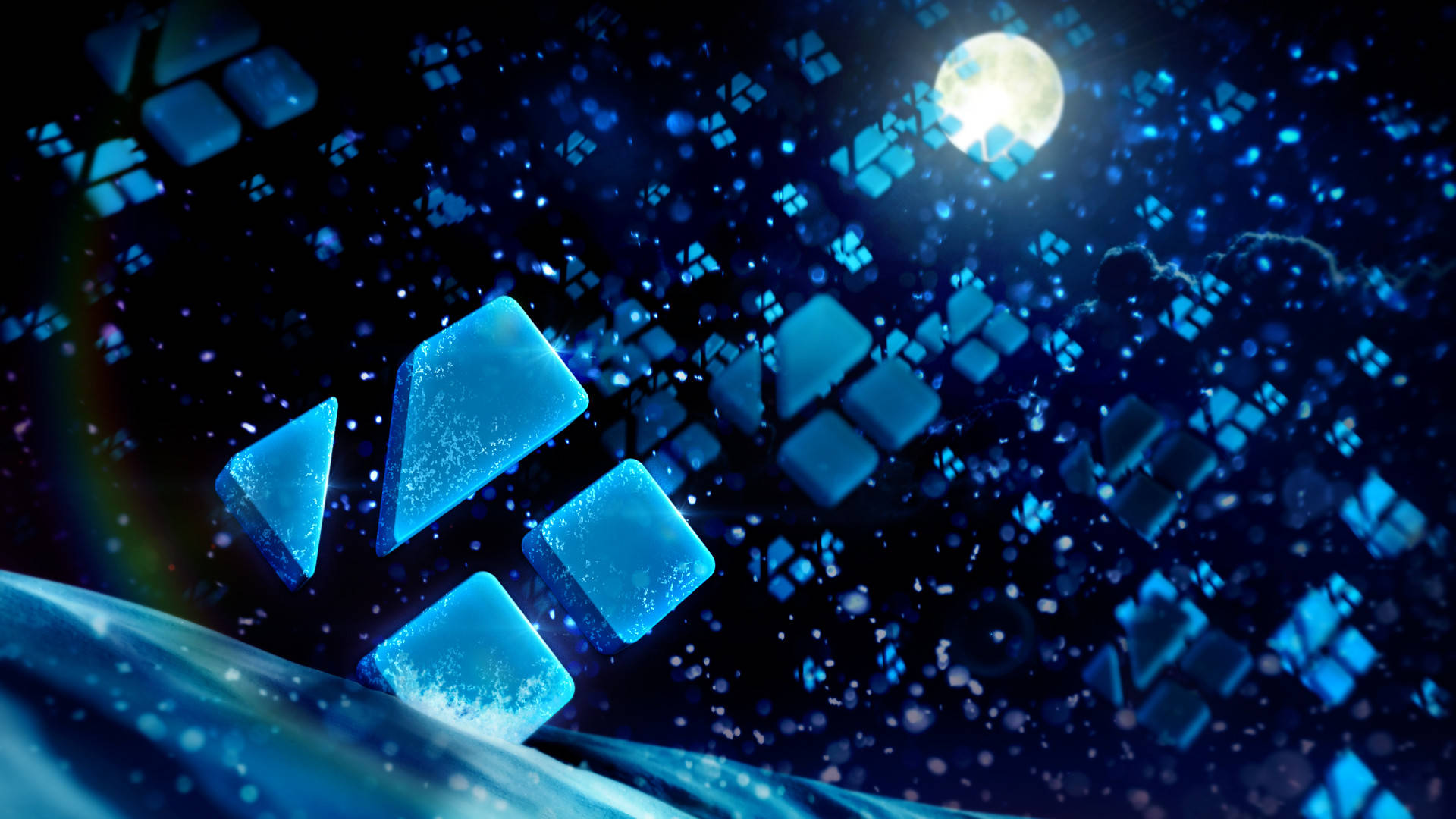 Kodi, blue, digital cubes, Full HD Desktop Wallpaper