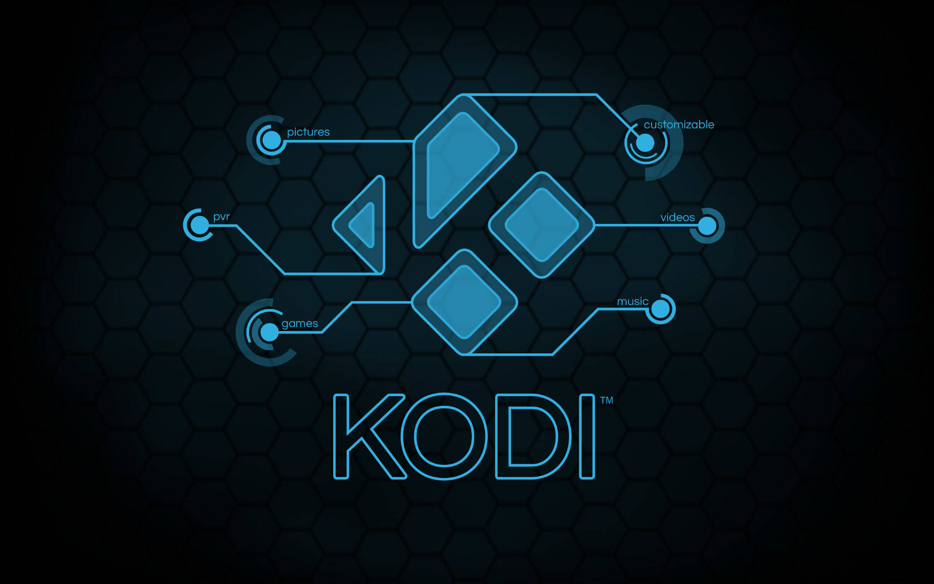 Kodi, glowing blue, hexagonal grid, Full HD Desktop Wallpaper