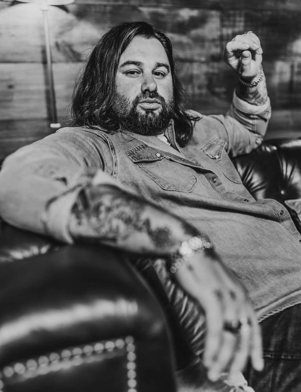 Koe Wetzel, black and white portrait, bearded man, SD Phone Wallpaper