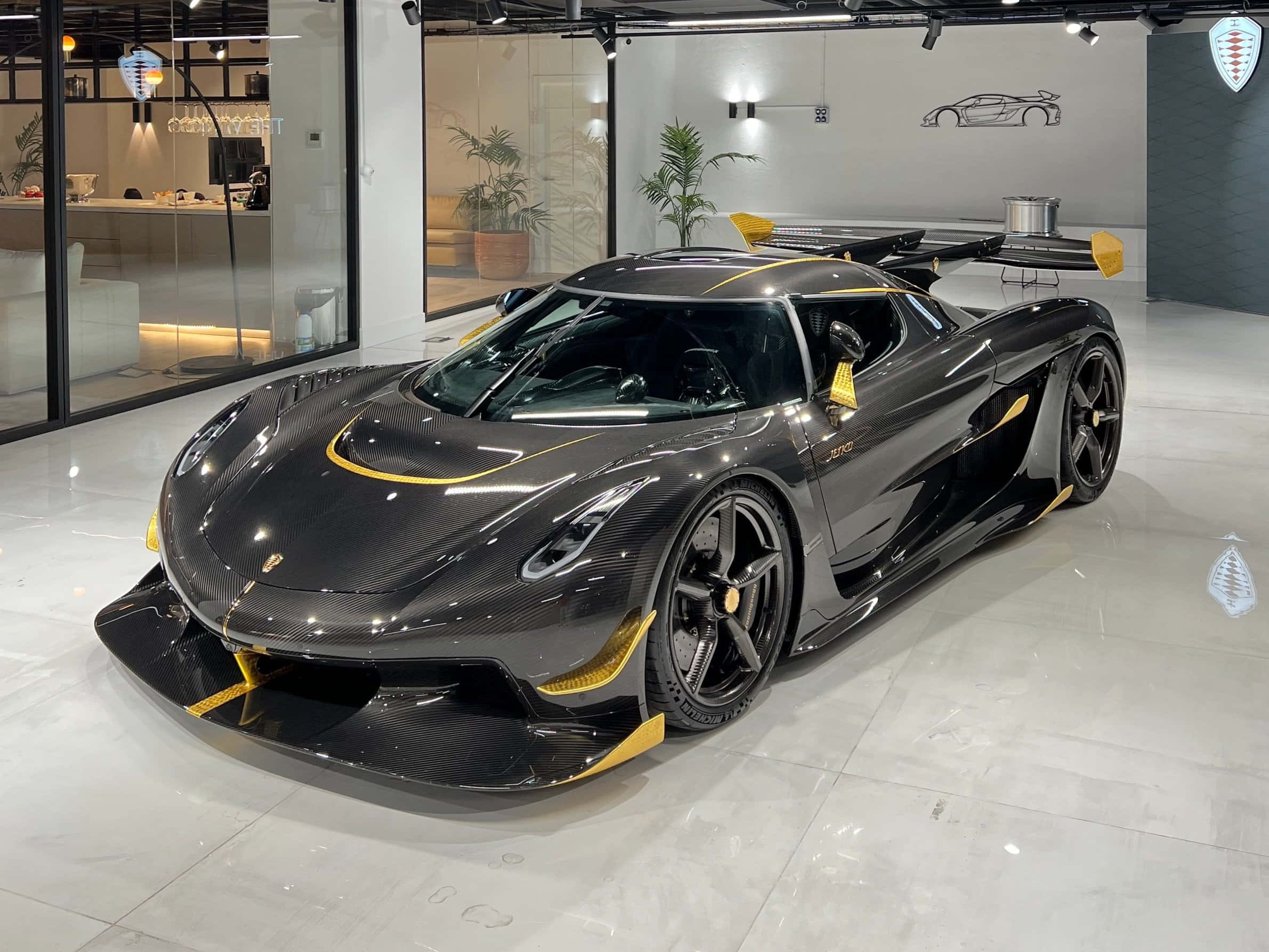Koenigsegg Jesko, black, yellow accents, Full HD Desktop Wallpaper