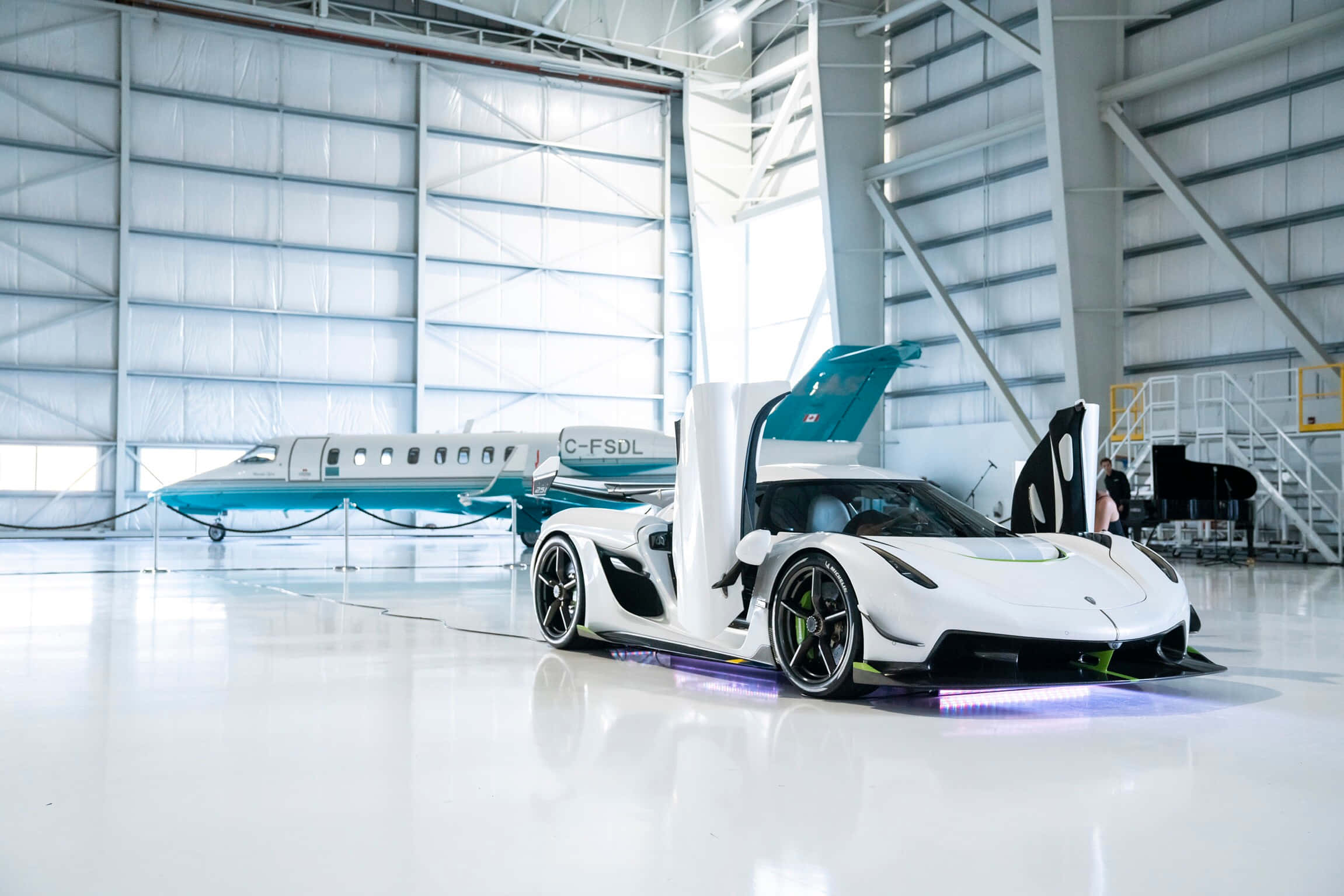 Koenigsegg Jesko, white, glowing purple underglow, Full HD Desktop Wallpaper