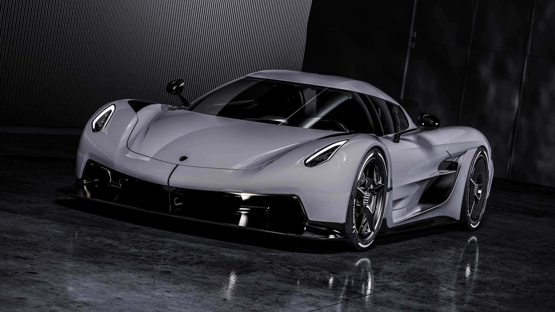Koenigsegg Jesko, silver, studio lights, Full HD Desktop Wallpaper
