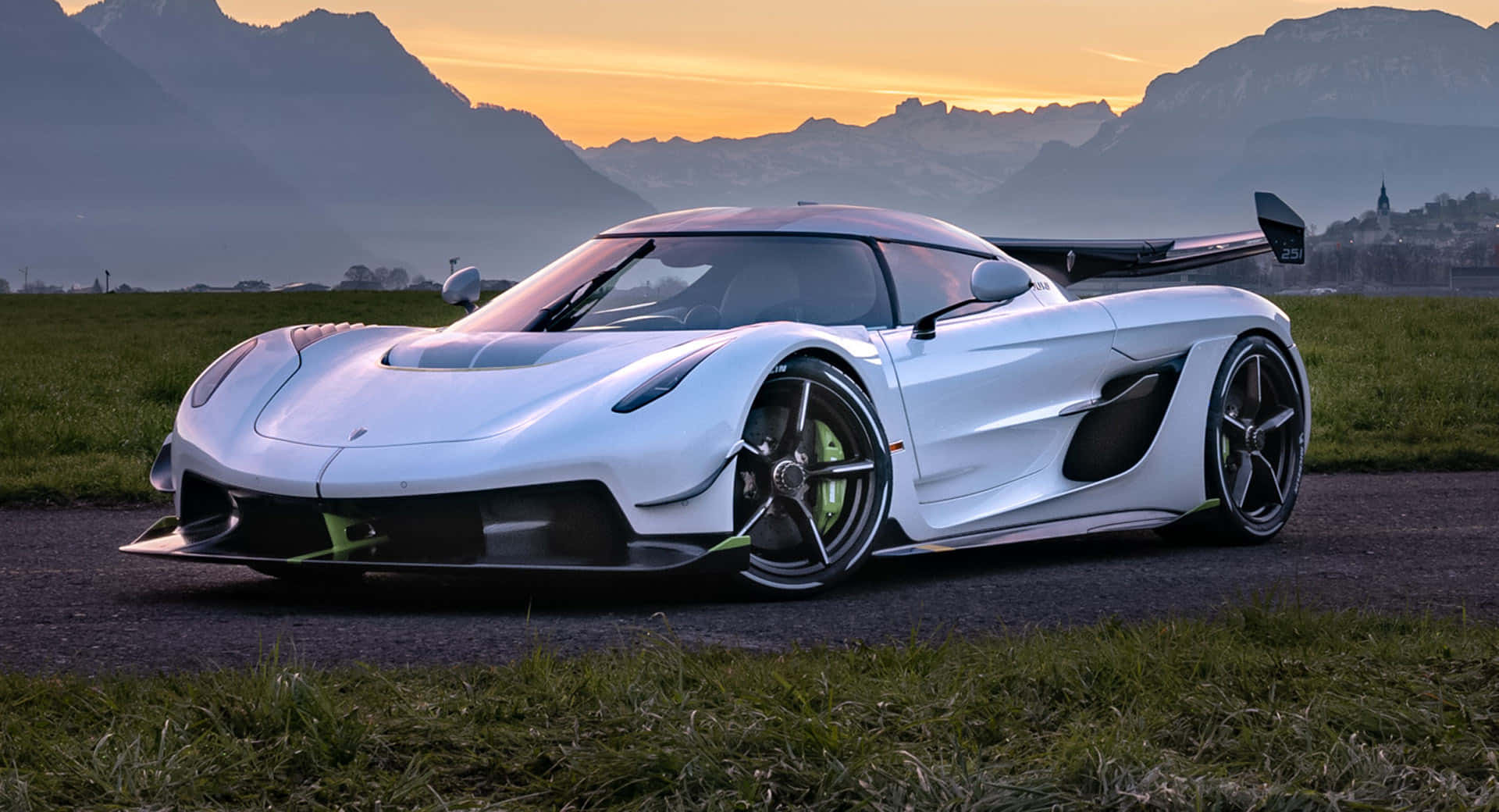 Koenigsegg Jesko, white, lime green accents, Full HD Desktop Wallpaper