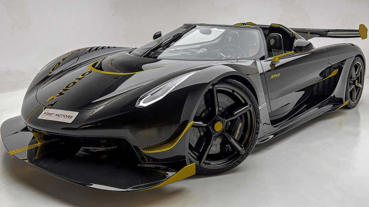 Koenigsegg Jesko, black, yellow accents, HD Desktop Wallpaper