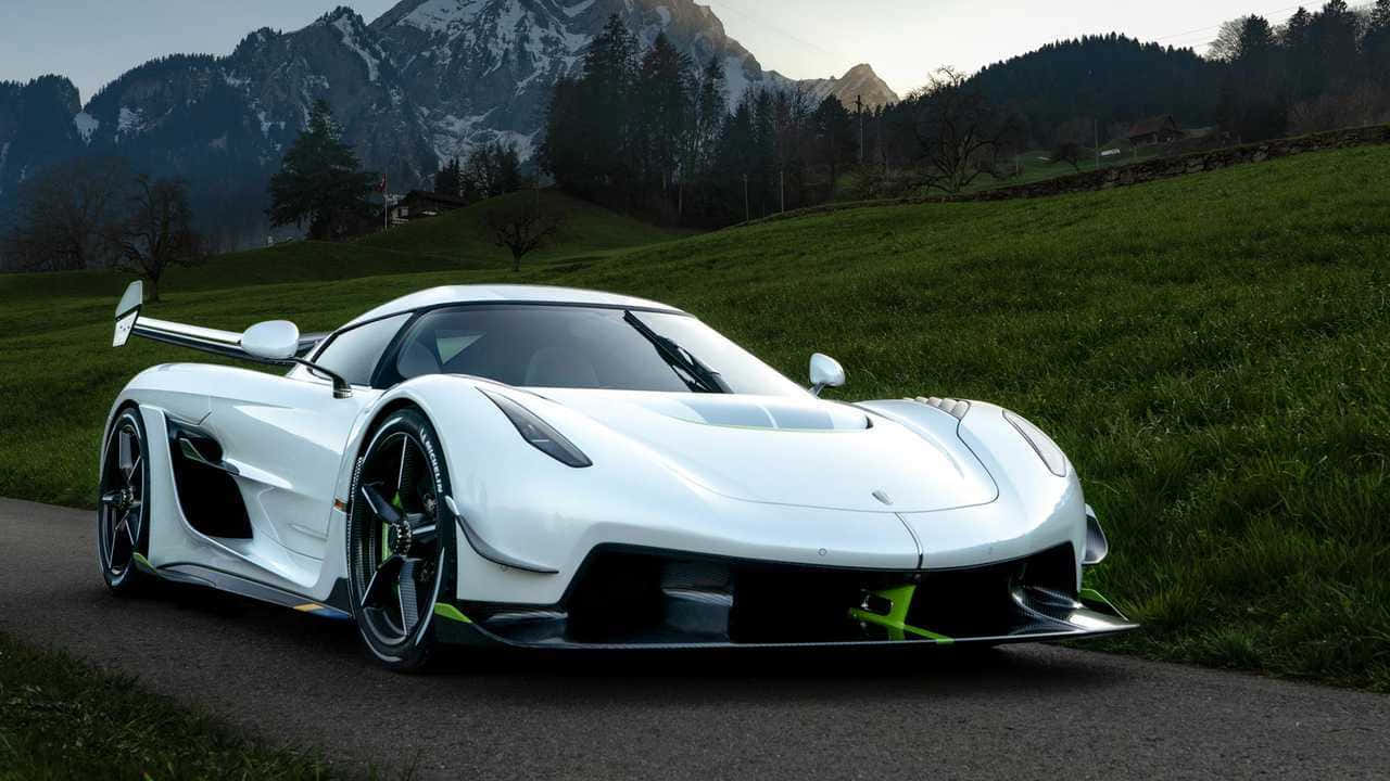Koenigsegg Jesko, white, neon green accents, HD Desktop Wallpaper