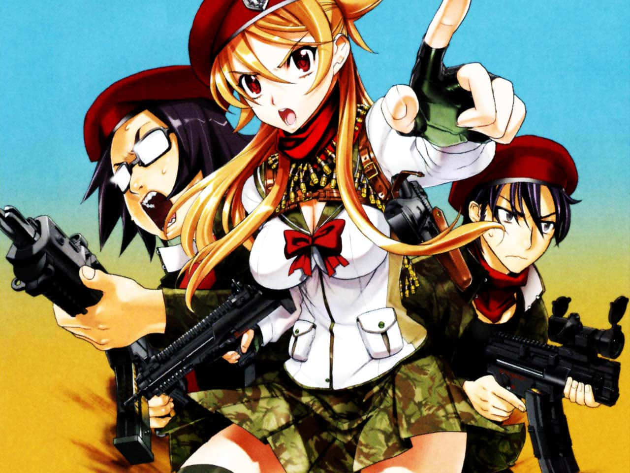 Kohta Hirano, anime girls, military gear, HD Desktop Wallpaper