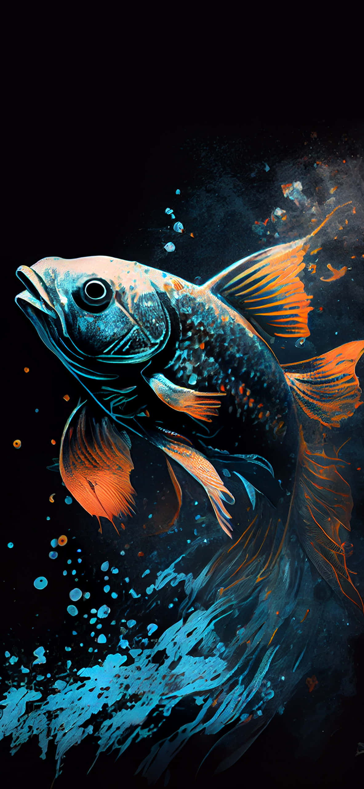 vibrant koi fish artwork, orange fins, blue scales, 2K Phone Wallpaper